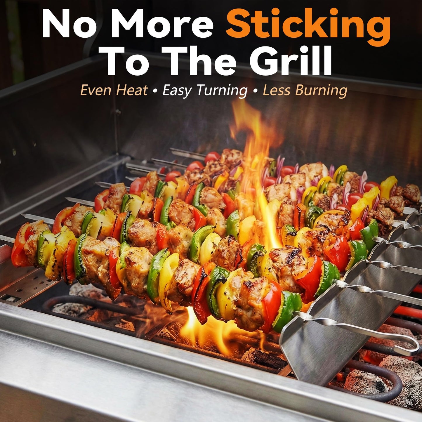 Barbecue Skewer Kabob Rack For Shish Kebab Skewers-Stainless Steel Compatible with Wood Round Steel Flat or Bamboo Skewers Universal Holder for Grill BBQ Grilling Accessories 2 Pack
