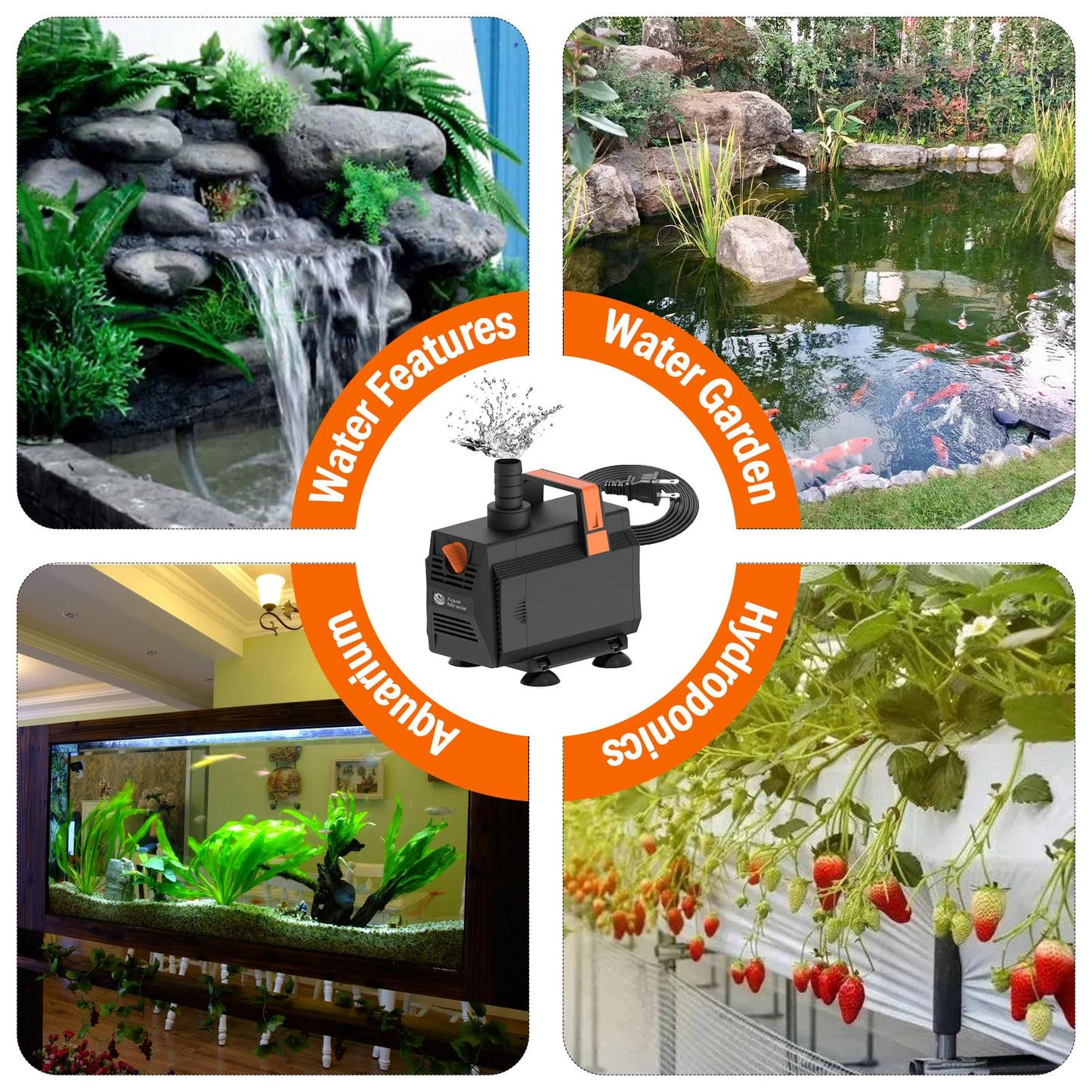 AquaMiracle 880GPH Aquarium Water Pumps (3330L/H, 45W) Fountain Pump Pond Pump Submersible Water Pump with Flow Control for Fountain, Waterfall, Statuary, Filtration, Water feature, Hydroponics