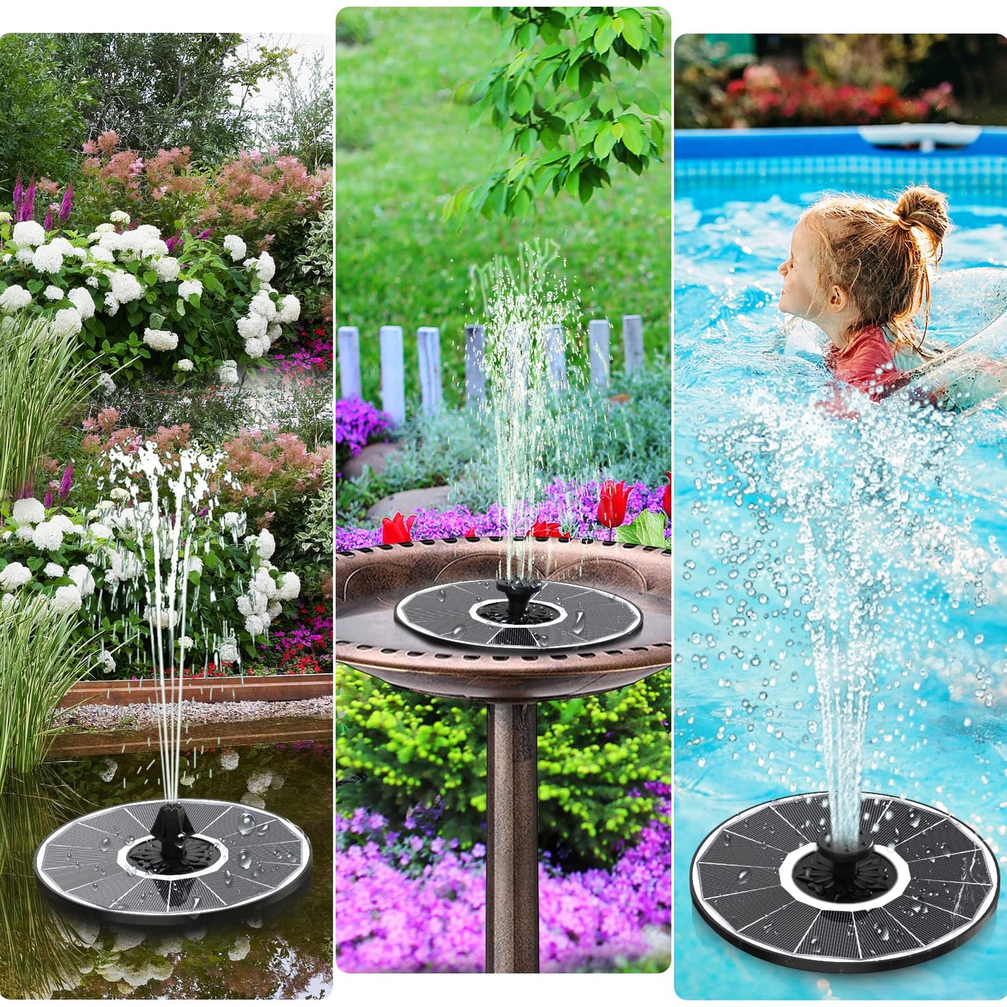 Yzert Solar Fountain with 2000 mAh Battery Backup Works in Cloudy, Glass Solar Powered Bird Bath Fountains with 7 Nozzles, 3.5 W Solar Fountain Pump for Birdbath,Garden, Outdoor, Pond (White)