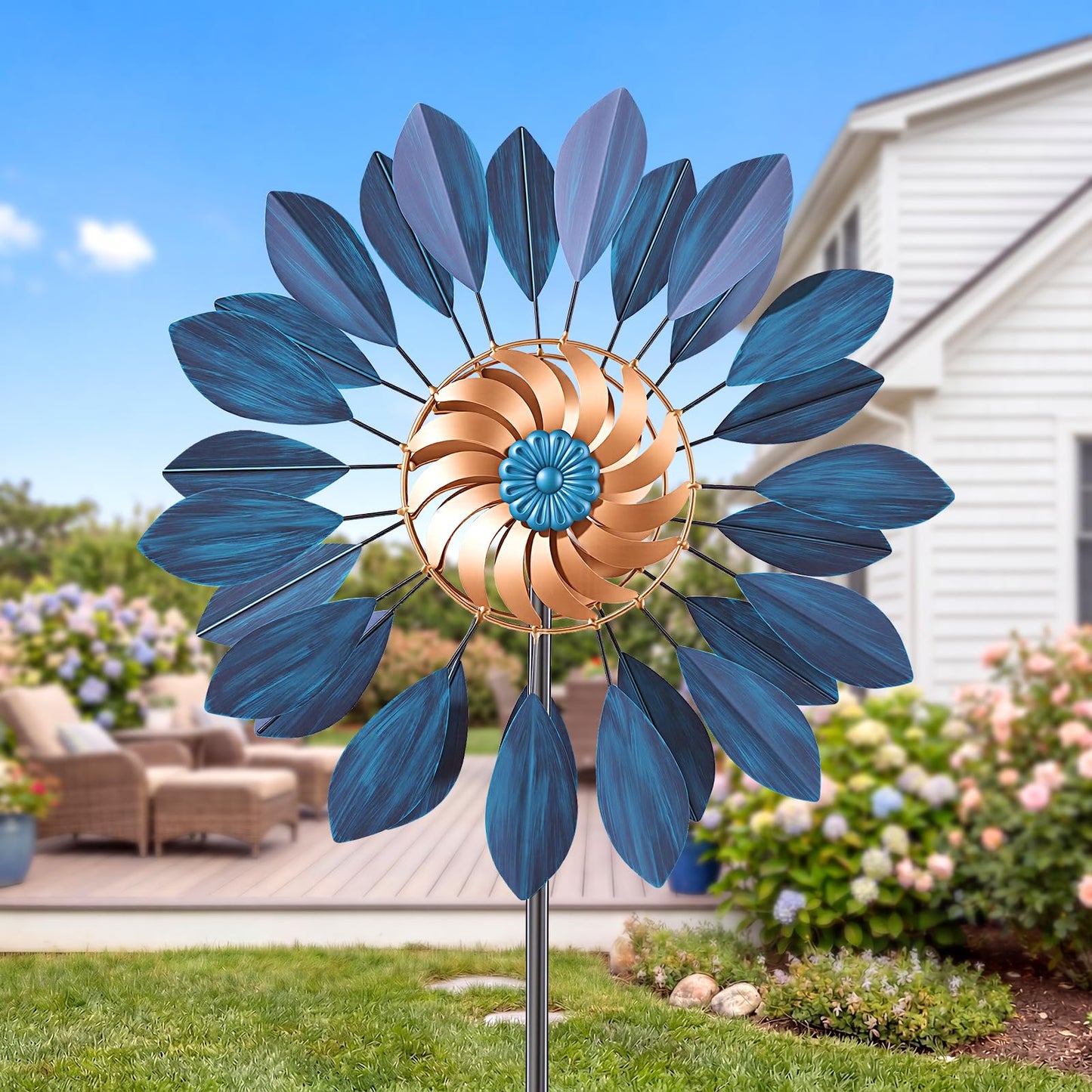Homdox 84 Inch Kinetic Wind Spinner for Yard and Garden, Large Metal Wind Sculpture Outside Patio Decor 360 Degree Rotation with Adjustable Height, Housewarming Gift for Backyard Landscape Lawn Art