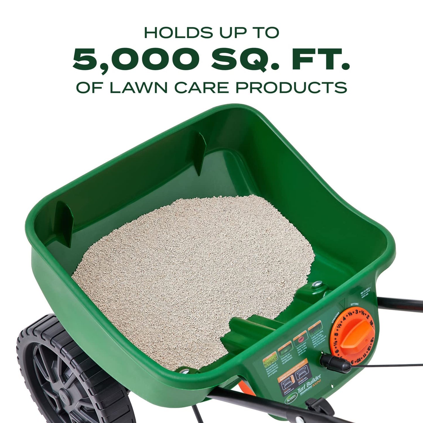 Scotts Turf Builder EdgeGuard Mini Broadcast Spreader - Spreads Grass Seed, Fertilizer and Salt - Holds up to 5,000 sq. ft. of Scotts Grass Seed or Fertilizer Products