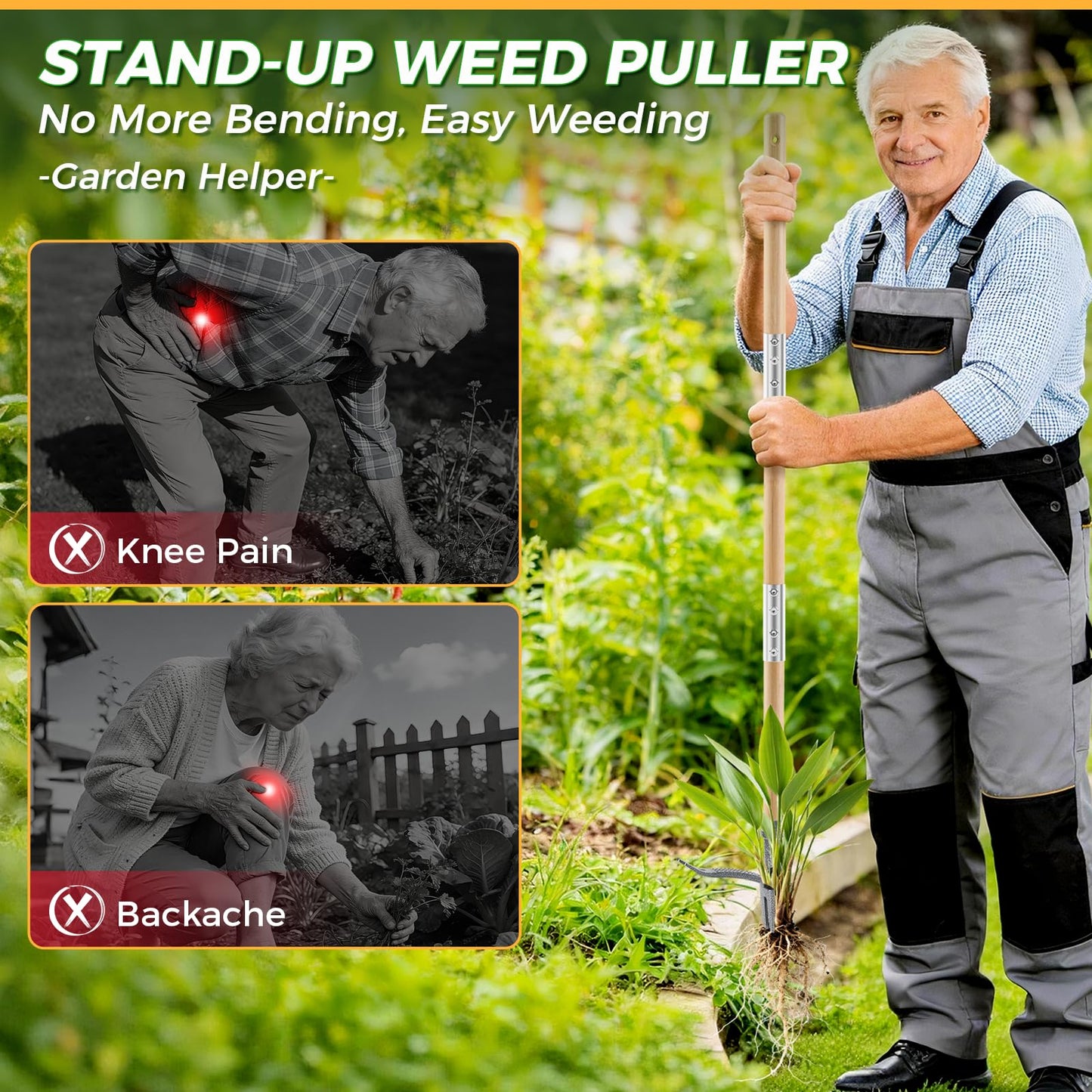 RexWeed Weed Puller Tool, Stand Up Heavy Duty Root Removal Tool with 4-Claw Head & Long Handle, Garden Hand Weeding Tool - Easily Remove Weeds Without Bending, Pulling,or Kneeling