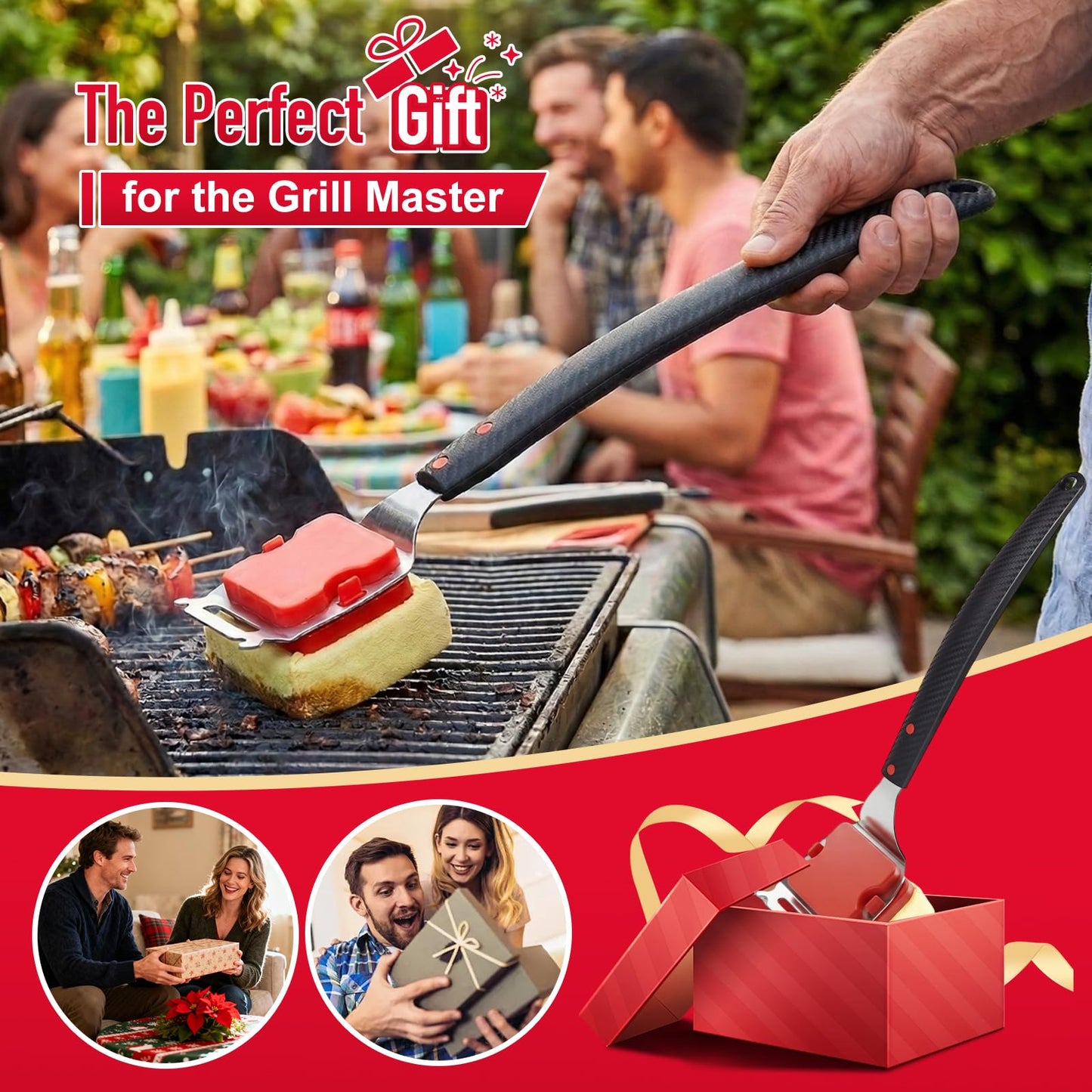 Strriuil Grill Brush Bristle Free for Outdoor Grill - Steam Grill Cleaning Brush with Scraper, Safe Grill Cleaner Brush, 2 Replaceable Heads, BBQ Accessories Gifts for Men