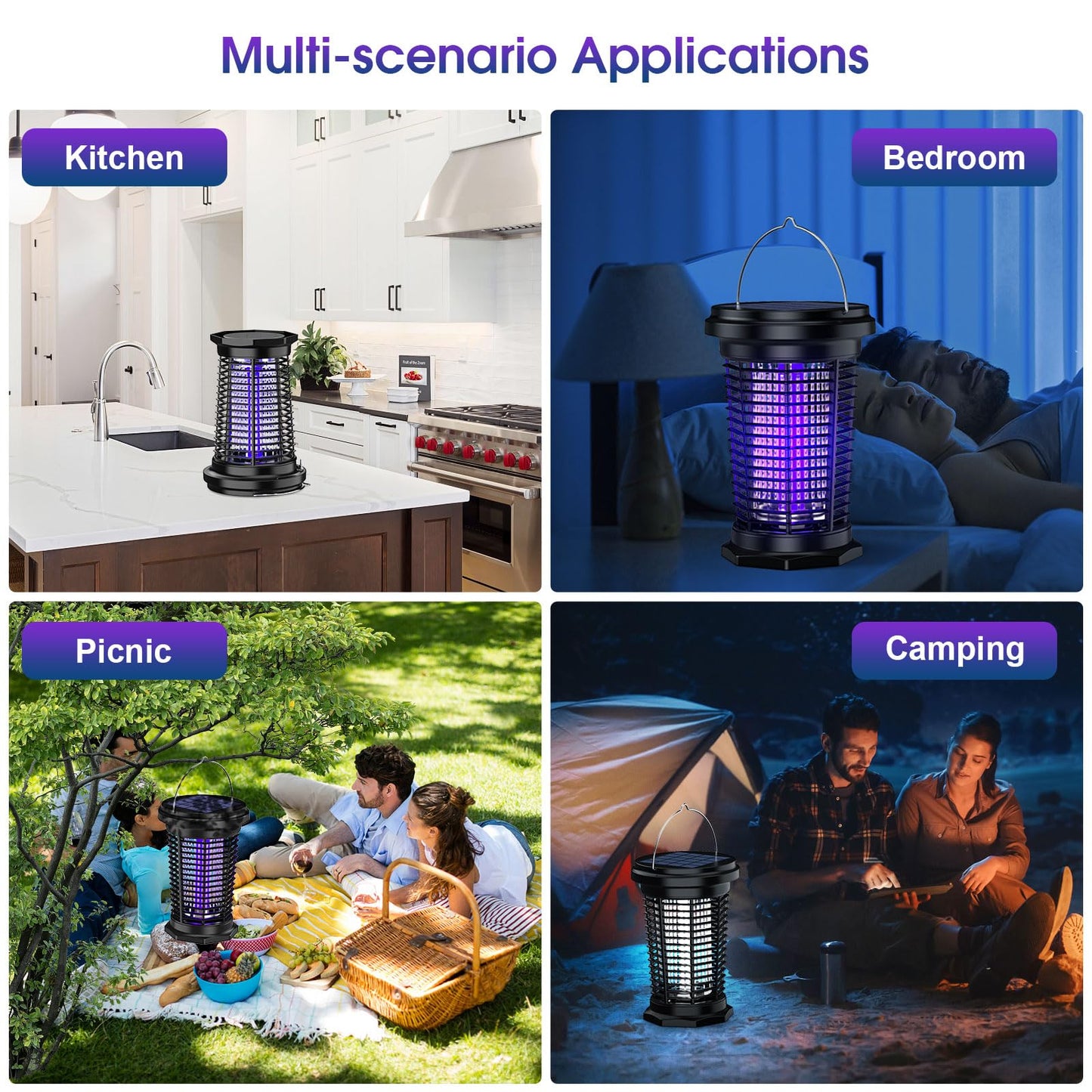 Solar Bug Zapper Outdoor & Indoor with 1.5W+4.5W Dual Solar Panel 2026, USB Rechargeable Electric Mosquito Zapper for Flies Gnats Moths, Fly Trap for Home, Patio, Backyard, Camping, Garden