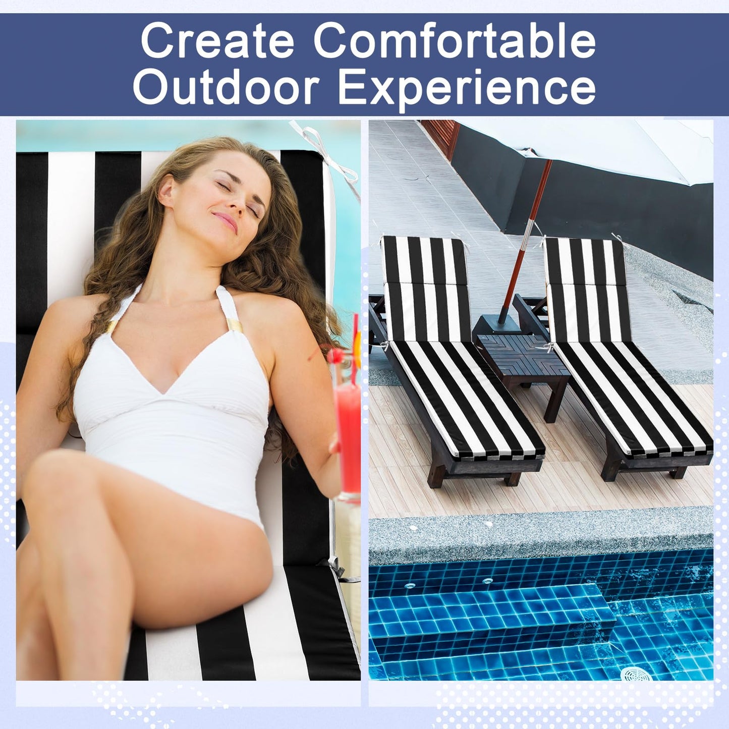SmoothNovelty 1 Pcs Indoor Outdoor Chaise Lounge Cushions Sponge Bench Outdoor Furniture Chaise Cushions Patio Chair Furniture Replacement (Black White Stripes)