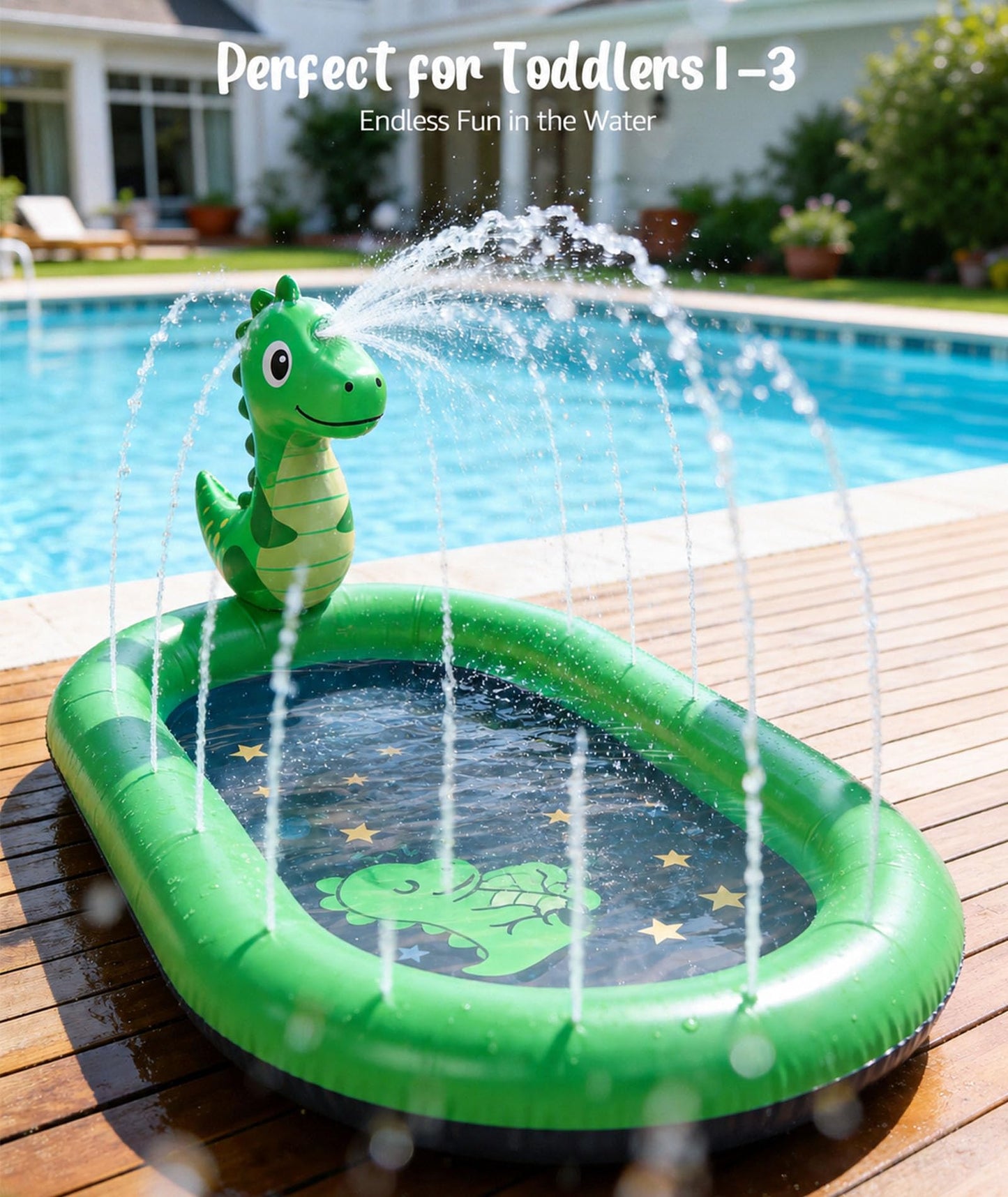 Thrillza Splash Pads for Toddlers, Dinosaur Baby Pool & Water Mat for Babies, Inflatable Splash Pad Water Toys Outdoor Kids Pool for Toddlers, Outside Toys for 1 Year Old Boy Birthday Gifts