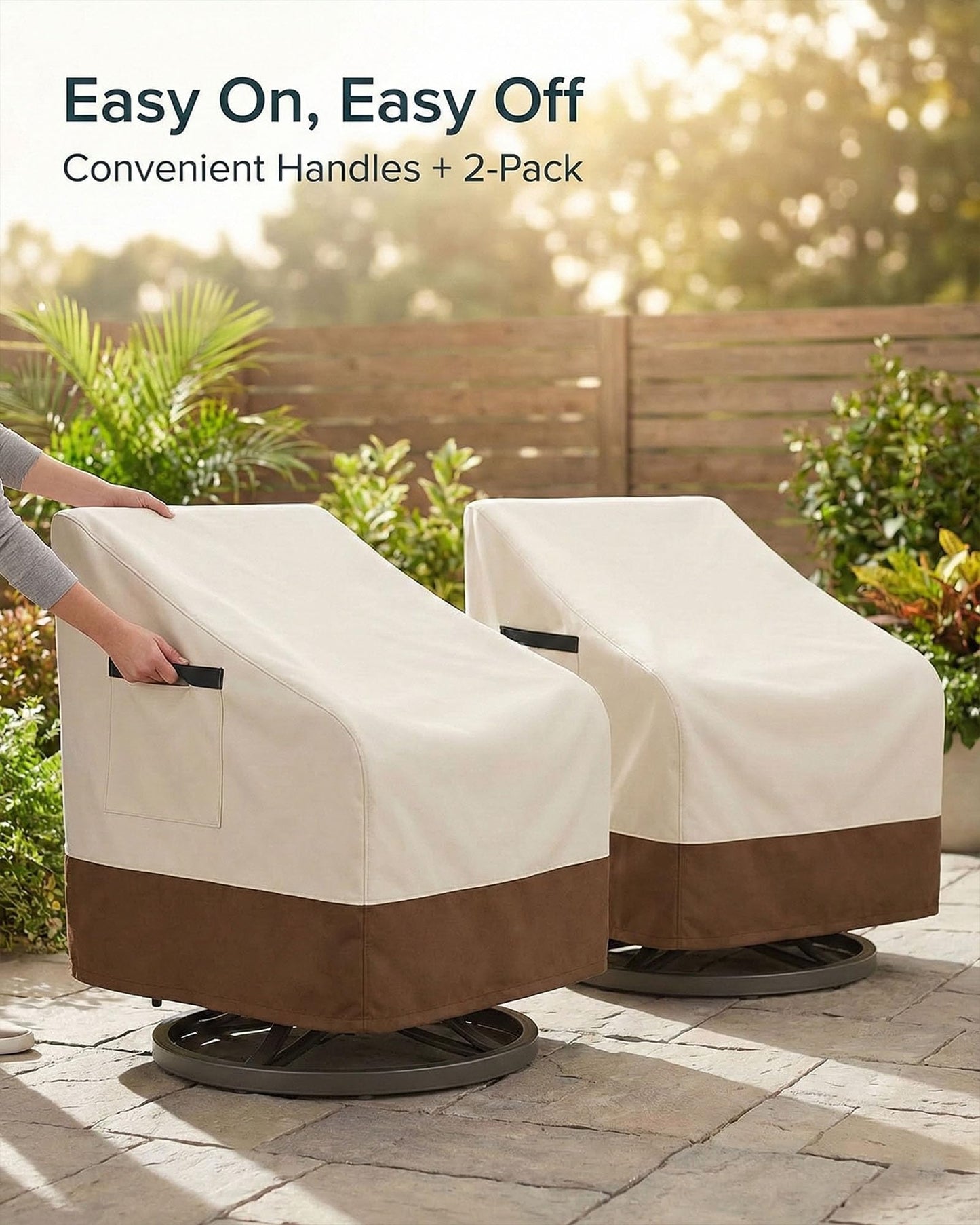 Waterproof Patio Chair Covers, Heavy Duty 600D Lawn Outdoor Furniture Covers for Swivel, Lounge, Rocking & Adirondack Chairs, All-Weather UV & Fade Resistant, 28W x 32D x 36H in, 2-Pack Beige & Brown