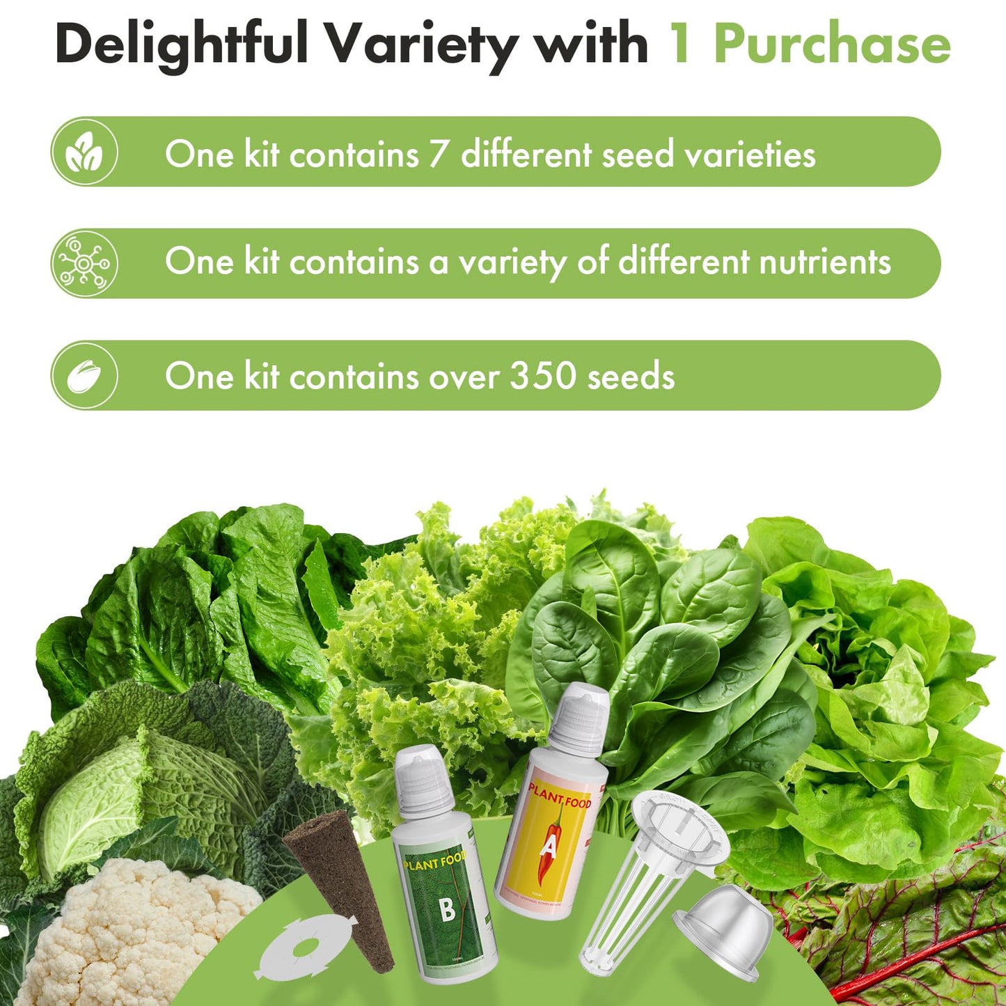 LYKOCLEAN Salad Buttercrunch Lettuce Seeds for AeroGarden, iDOO, Ahopegarden Hydroponics Growing System, 7-pods, 350+ Seeds (Include Spinach, American Fast Lettuce,Paris Island Lettuce, Cauliflower)