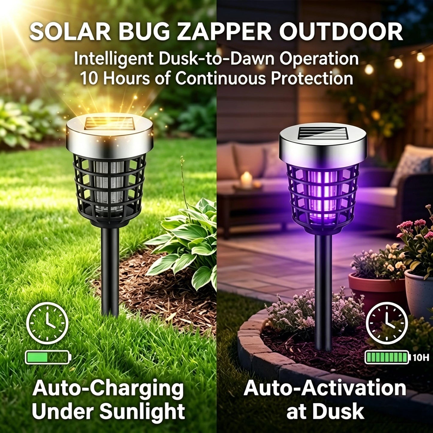4 Pack Solar Bug Zapper Outdoor Waterproof Mosquito Repellent Outdoor Patio Mosquito Trap & Killer for Moths, Gnats, Flies, Small Flying Insect, Solar Powered Fly Zapper for Backyard, Garden, Patio