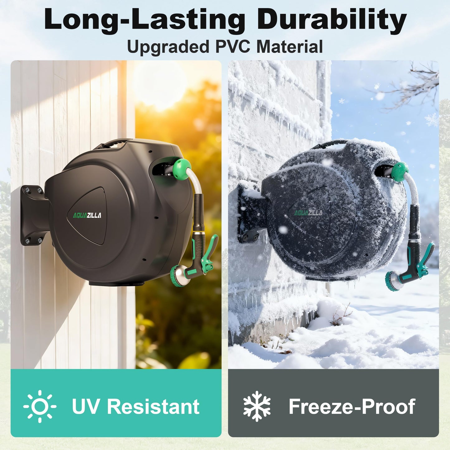 Retractable Garden Hose Reel - 1/2 in x 120 ft Automatic Wall Mount Heavy Duty Automatic Water Hose Reel with 9 Patterns Nozzle, Kink-Resistant Hose, 180° Swivel, Auto-Lock for Outdoor Watering