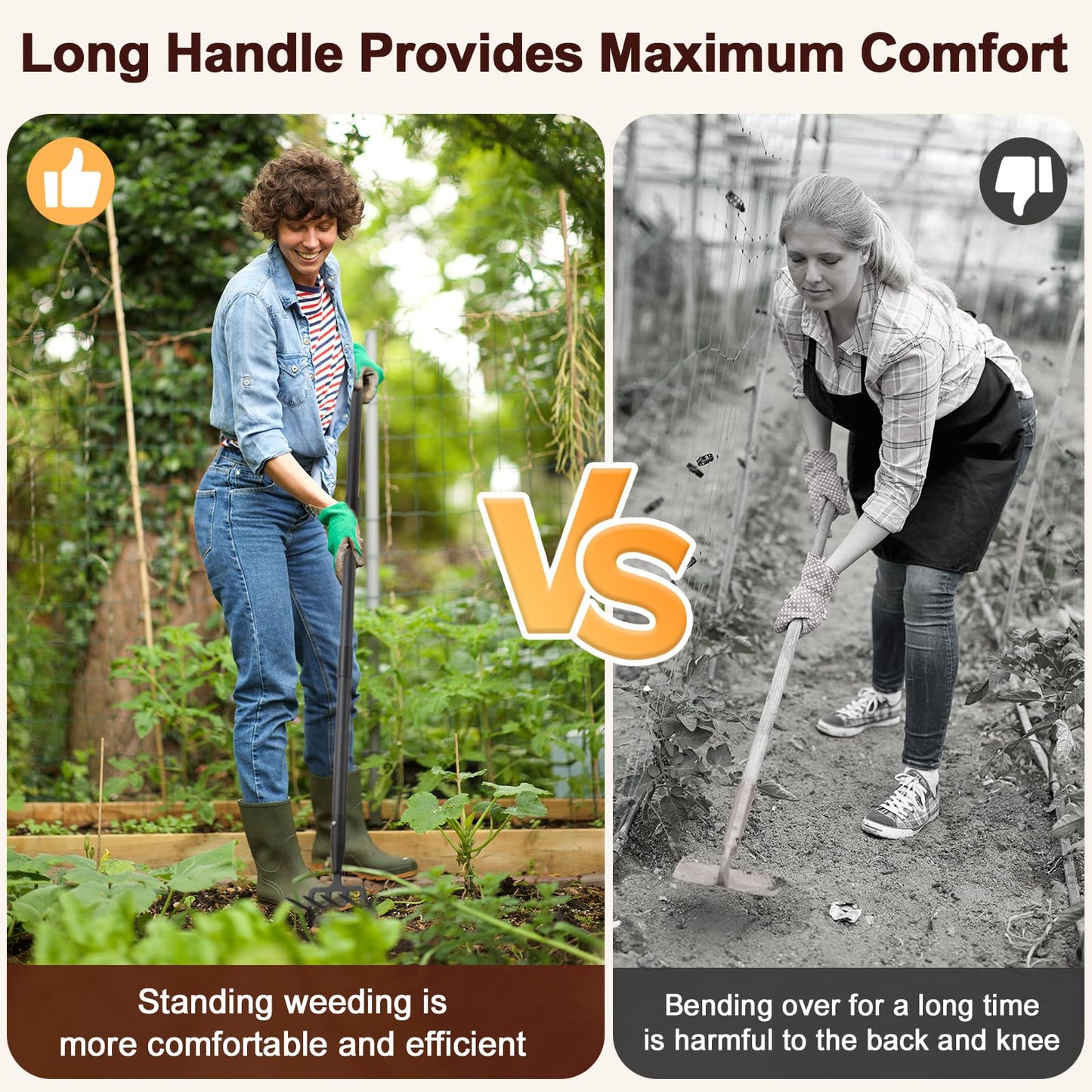 PoPoHoser Garden Hoe for Weeding, Heavy Duty Hoe Garden Tool, 62" Long Handle Stirrup Hoe Cultivator, 2 in 1 Action Scuffle Hula Push Pull Hoe Manual Weeder for Gardening Landscaping Loosening Soil