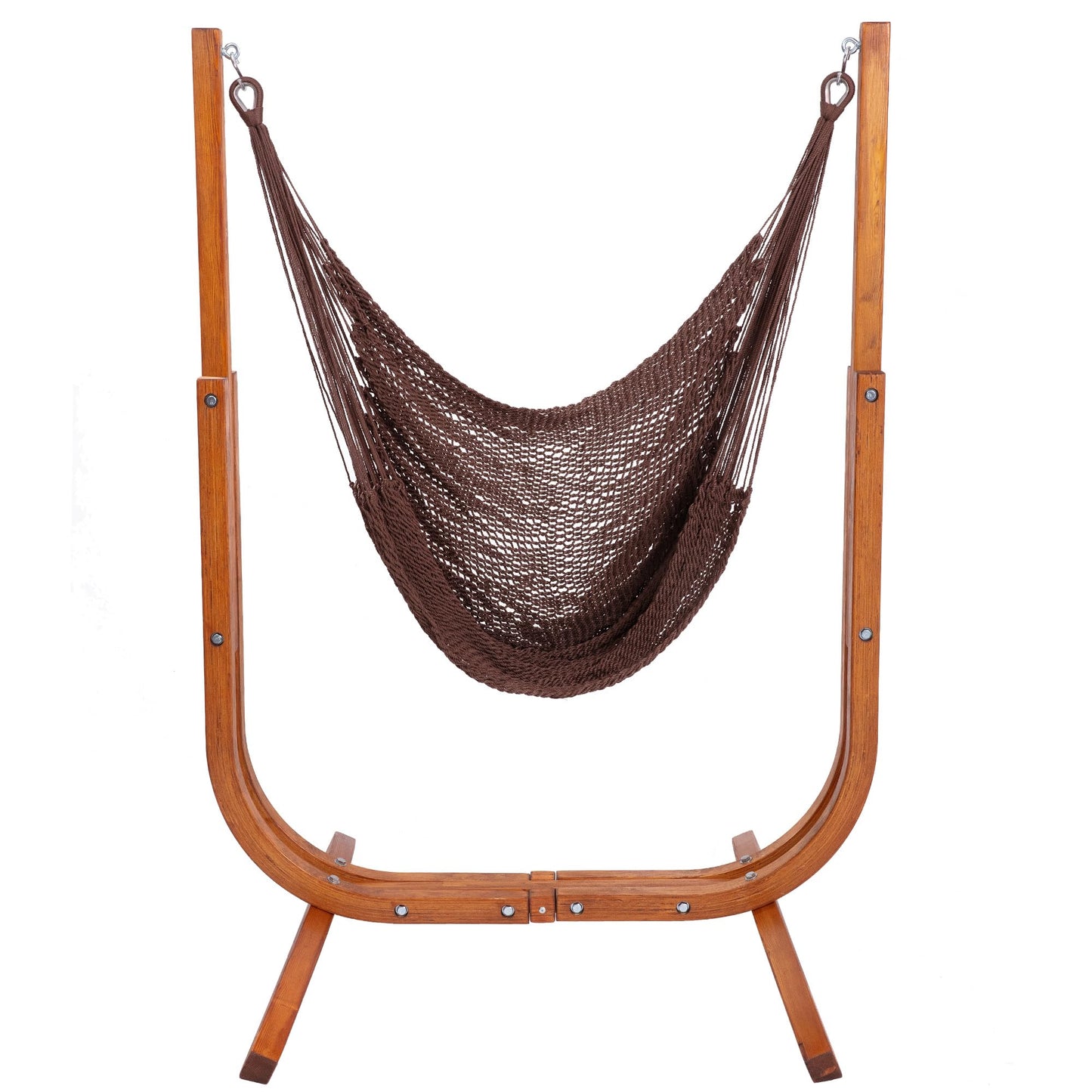 SANIWERKE® Hammock Chair with Stand, Caribbean Hammock Chair and Laminated Wooden Stand Combo, Sturdy Design, 400LBS Capacity, 70x50Inches, Jumbo Haven Lounger for Indoor Outdoor (Rich Mocha)
