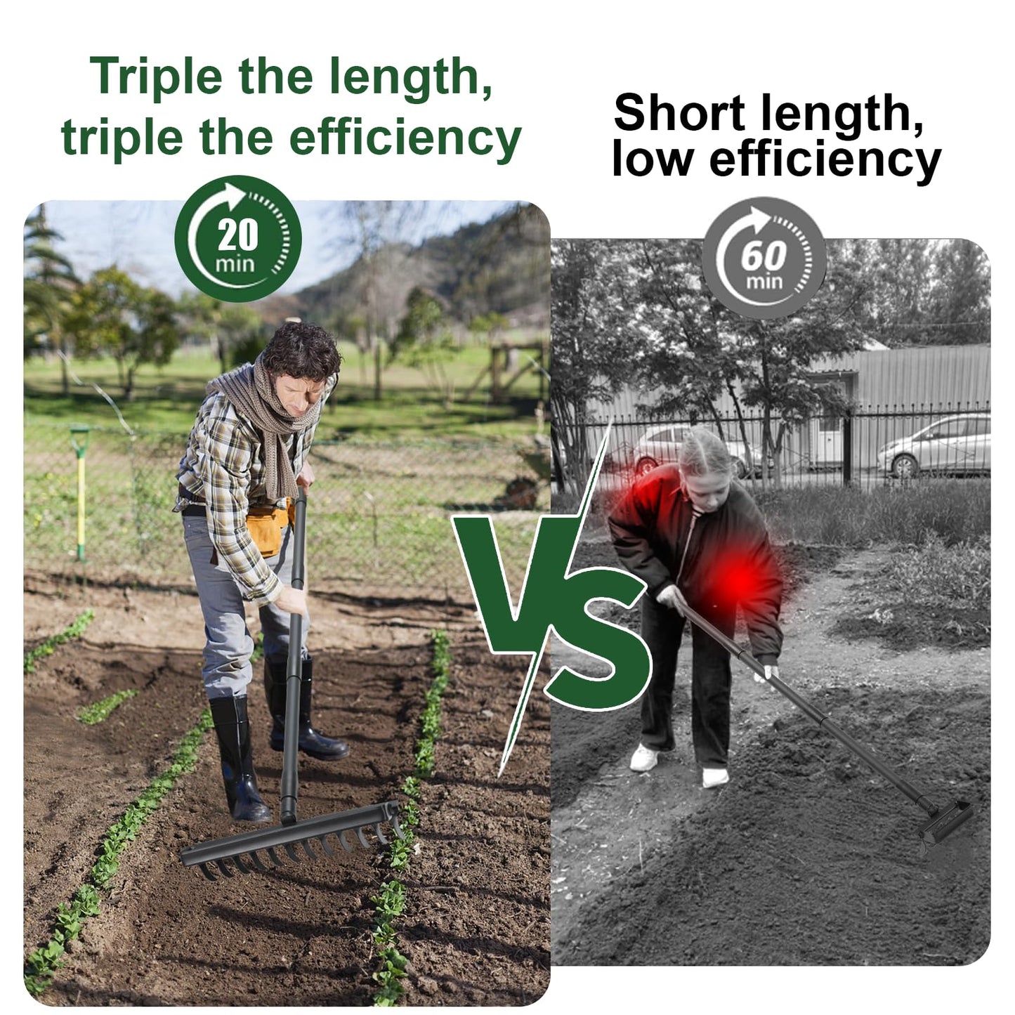 Garden Hoe & Stirrup Hoe, 2-in-1 Weed Puller Gardening Tools with 76" Heavy Duty Long Adjustable Handle, 12 Teeth Hula Garden Hoe with Rake for Weeding, Cultivating, Loosening Soil, Digging & Raking