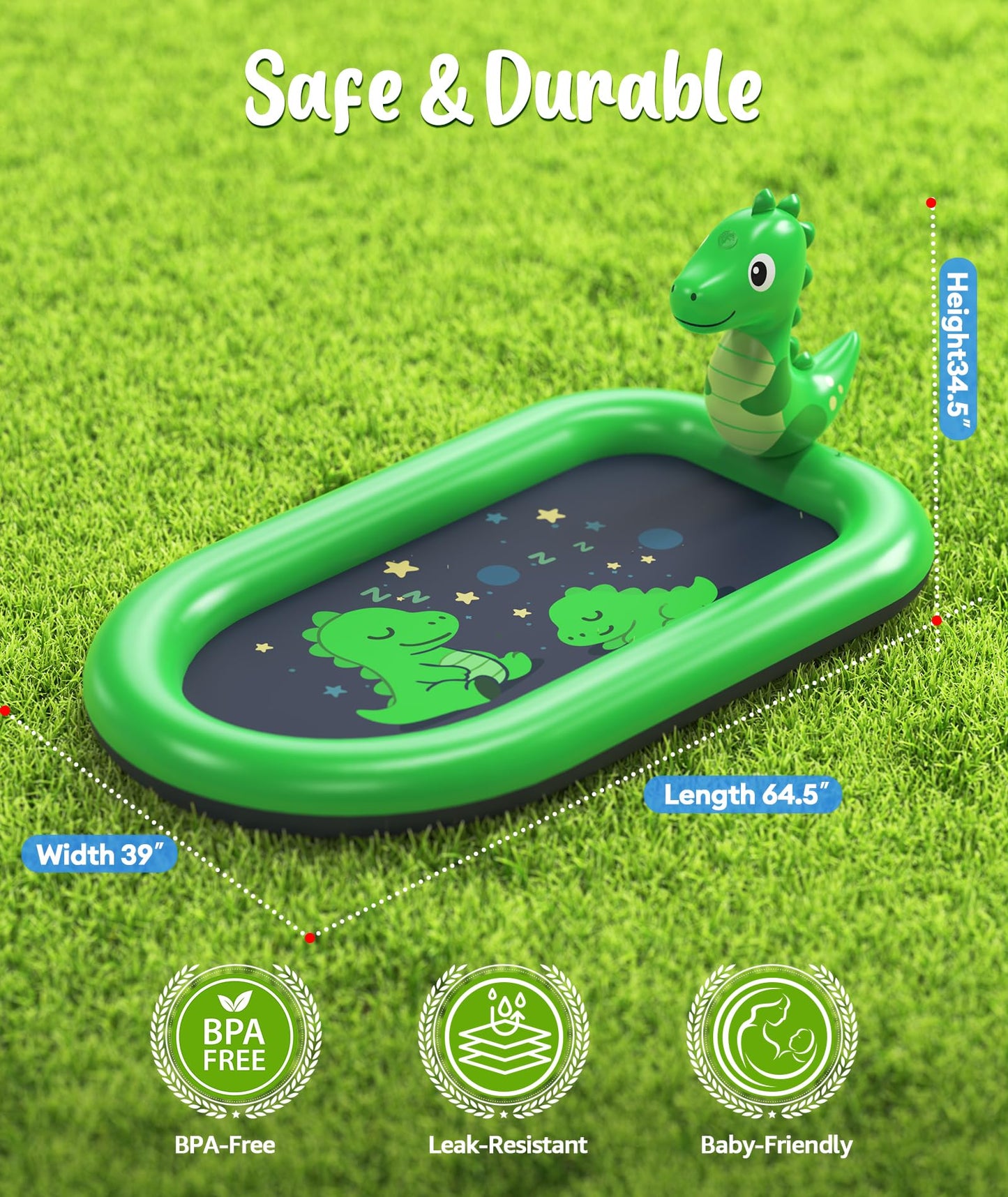 Thrillza Splash Pads for Toddlers, Dinosaur Baby Pool & Water Mat for Babies, Inflatable Splash Pad Water Toys Outdoor Kids Pool for Toddlers, Outside Toys for 1 Year Old Boy Birthday Gifts