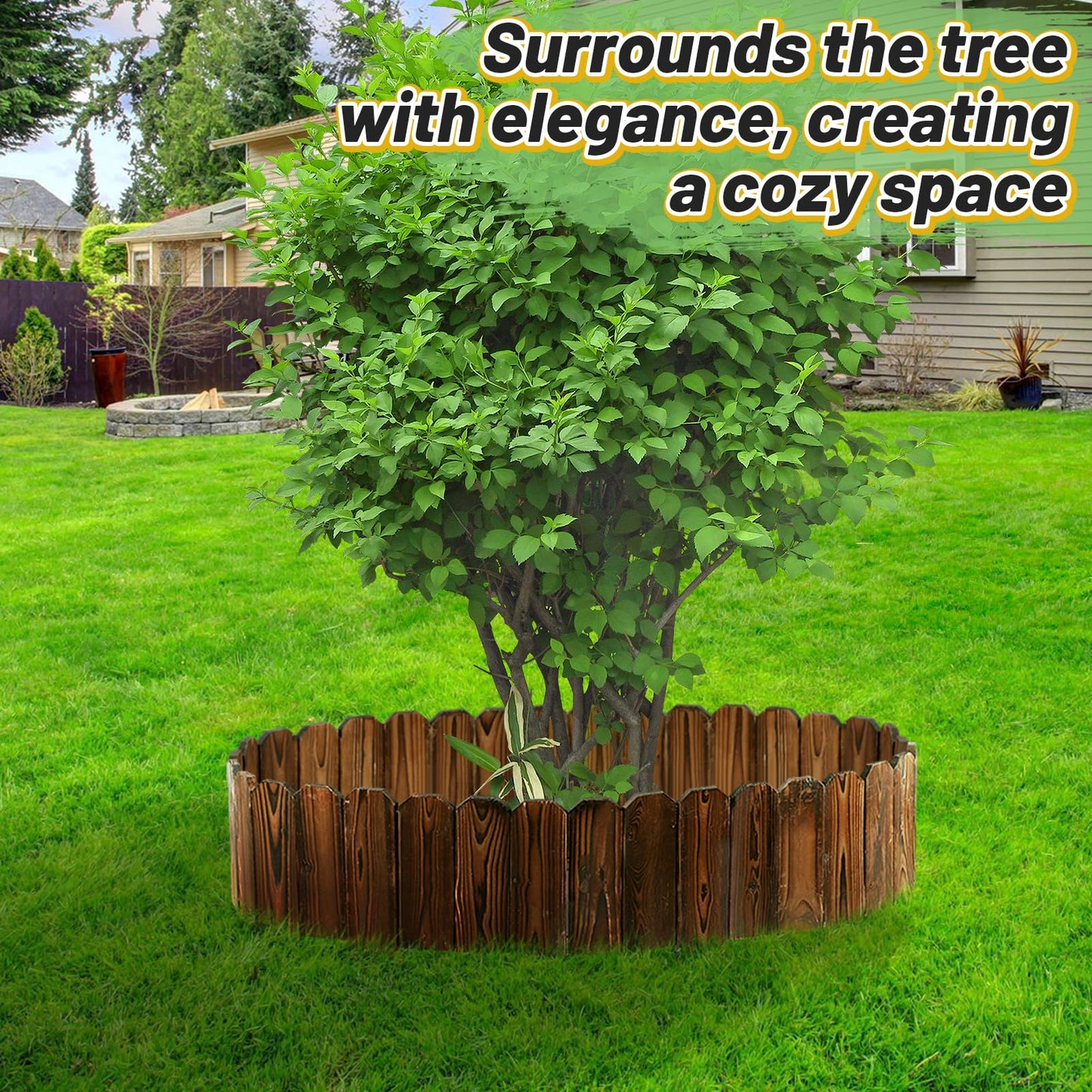 Rustic Pine Wood Landscape Edging - 11.8ft L x 8in H Garden Fence Border, Easy to Install Sturdy Wooden Planter Fencing for Yard Flower Bed Lawns Pathway Tree