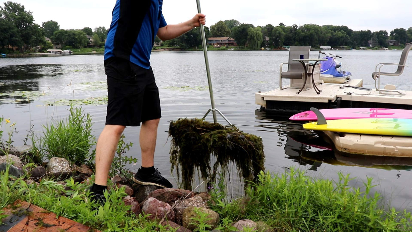 Rake Zilla | Extra-Large Heavy-Duty Lake and Pond Aquatic Weed Rake – 40" Wide Head with 9" Tines | Includes Detachable Float Kit & 25 ft Rope for Scooping, Skimming, and Easy Cleanup in Lakes & Ponds