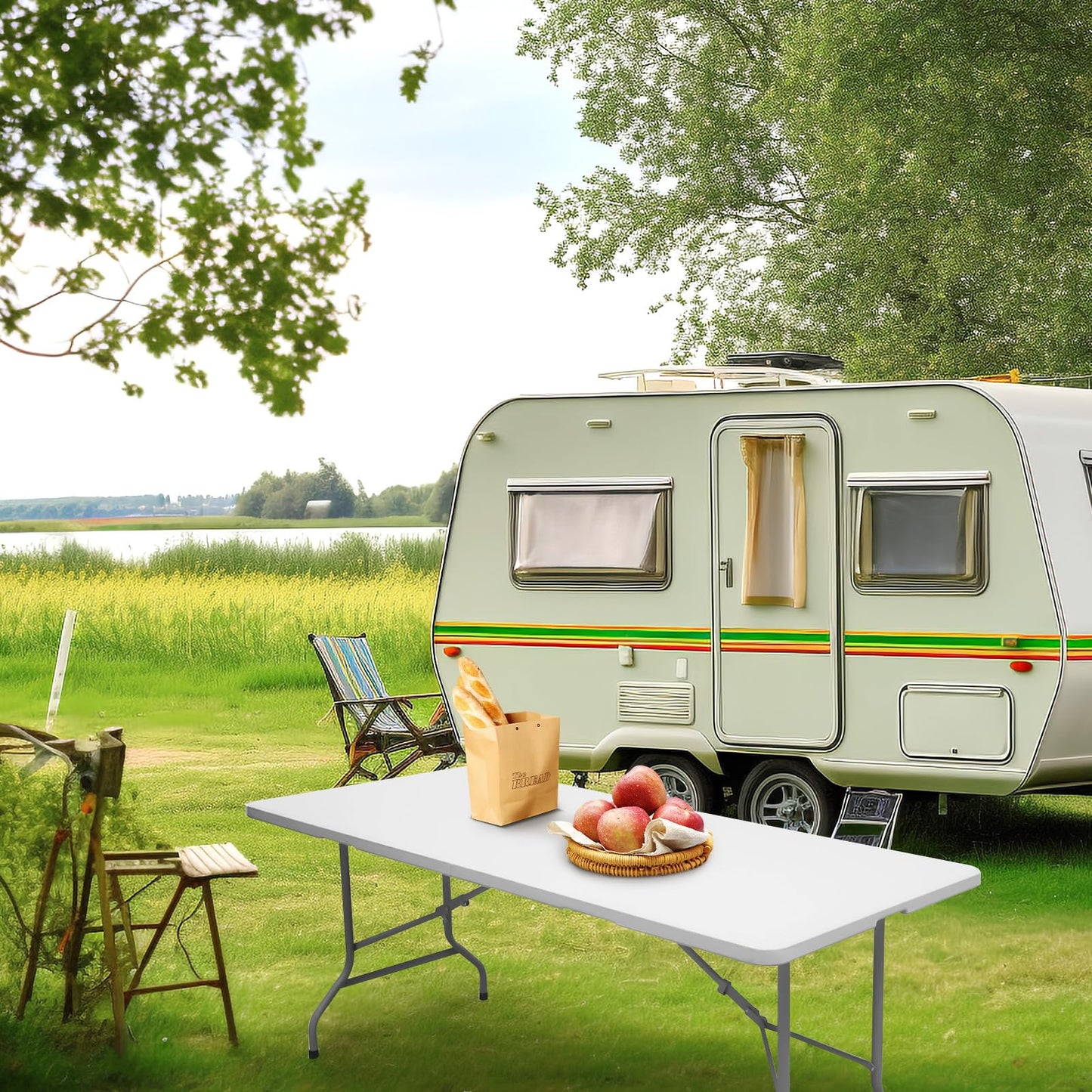 Byliable Folding Table 6ft Portable Heavy Duty Plastic Fold-in-Half Utility Foldable Table Plastic Dining Indoor Outdoor for Camping, Picnic and Party, White