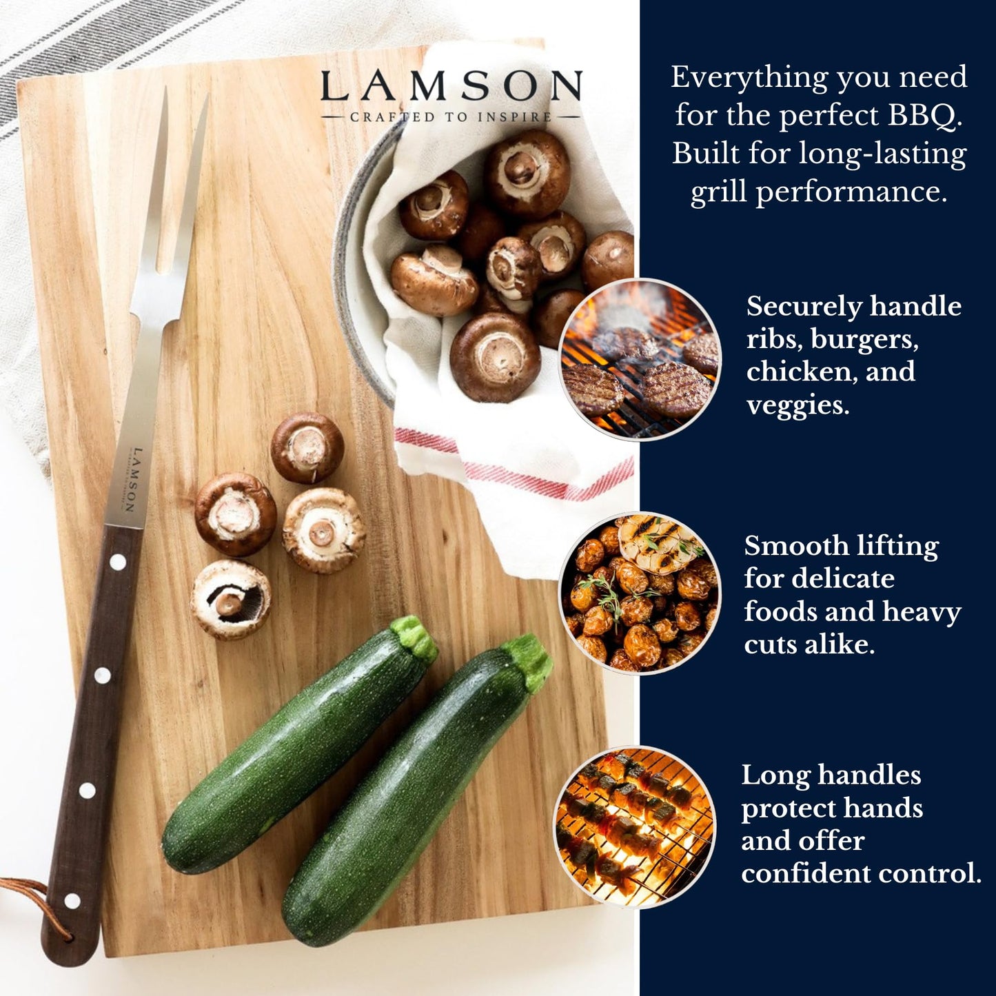 Lamson Premier 20" Walnut 4-Piece Deluxe BBQ Set