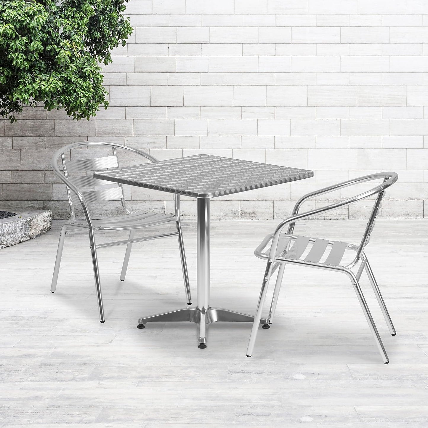 Flash Furniture Mellie Commercial Grade 27.5" Square Aluminum Indoor-Outdoor Table with Base
