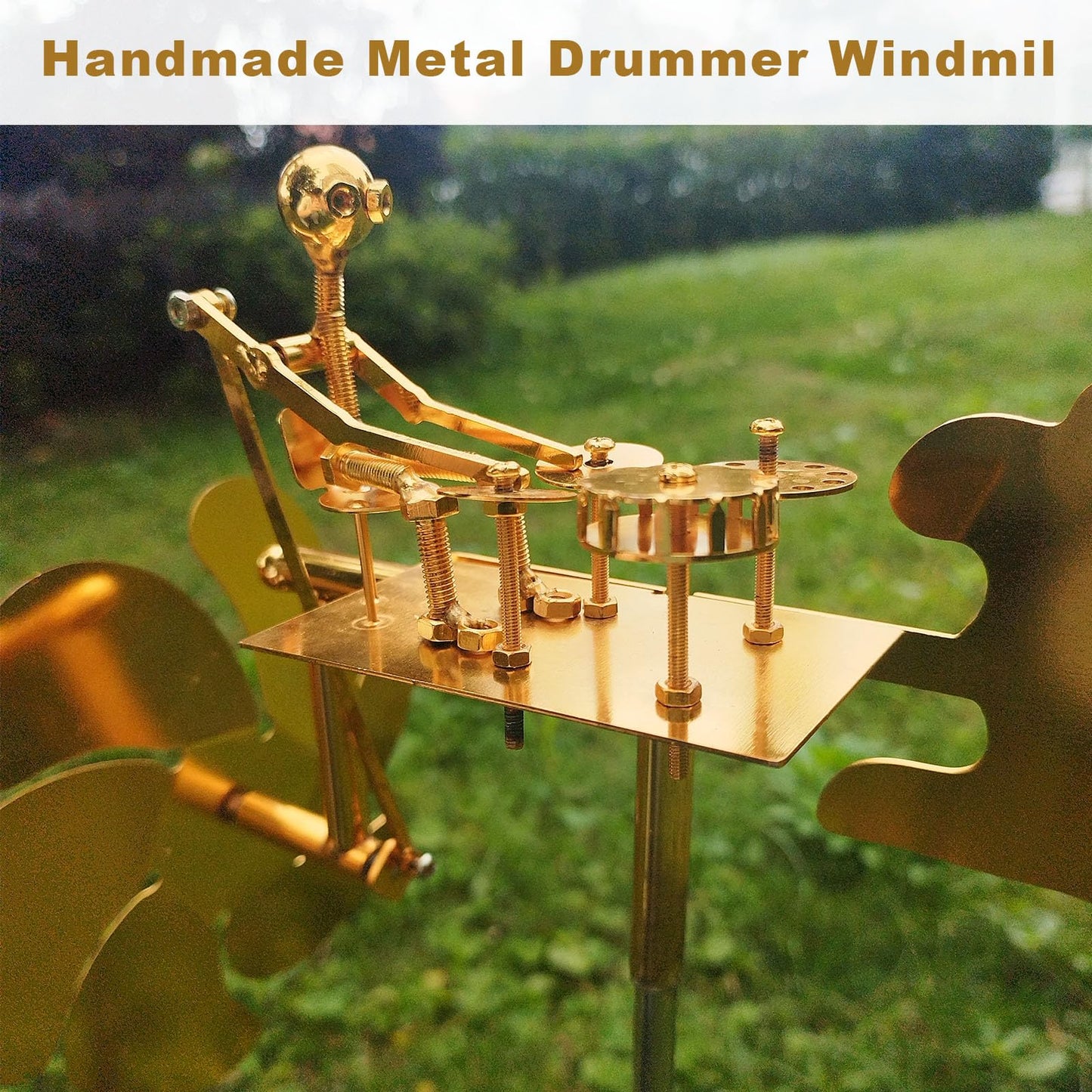 Garden Rock Band Windmill,Metal Drummer Player Windmill–Wind Powered Yard Art Sculpture, Garden Decor for Lawn, Patio, or Courtyard–Outdoor Percussionist Figurine Gift(Drummer)