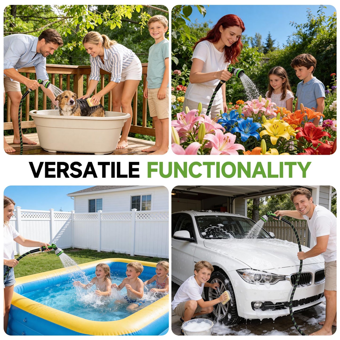 Garden Hose 50ft Flexible Non-Expandable Water Hose Ultra Lightweight Kink-Free Leak-Proof Durable & Abrasion-Resistant with 3/4" Brass Fittings for Patio Yard RV and Outdoor Use