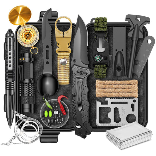 Gifts for Men Him Dad, Survival Kit and Equipment 25 Pcs, Valentines Gifts for him, Christmas Stocking Stuffers,Camping Essentials, Survival Gear, Cool Gadgets for Men