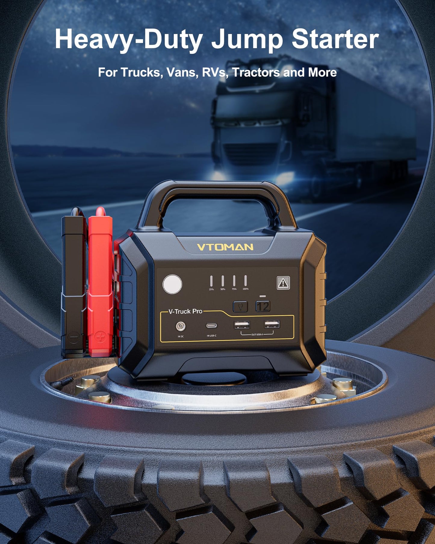 VTOMAN V-Truck Pro 8000A Car Battery Jump Starter with 65W Quick Charge, 41600mAh Portable Jump Starter Power Pack for All Gas All Diesel, 12V Jump Box with LED Light, Long Jumper Cables