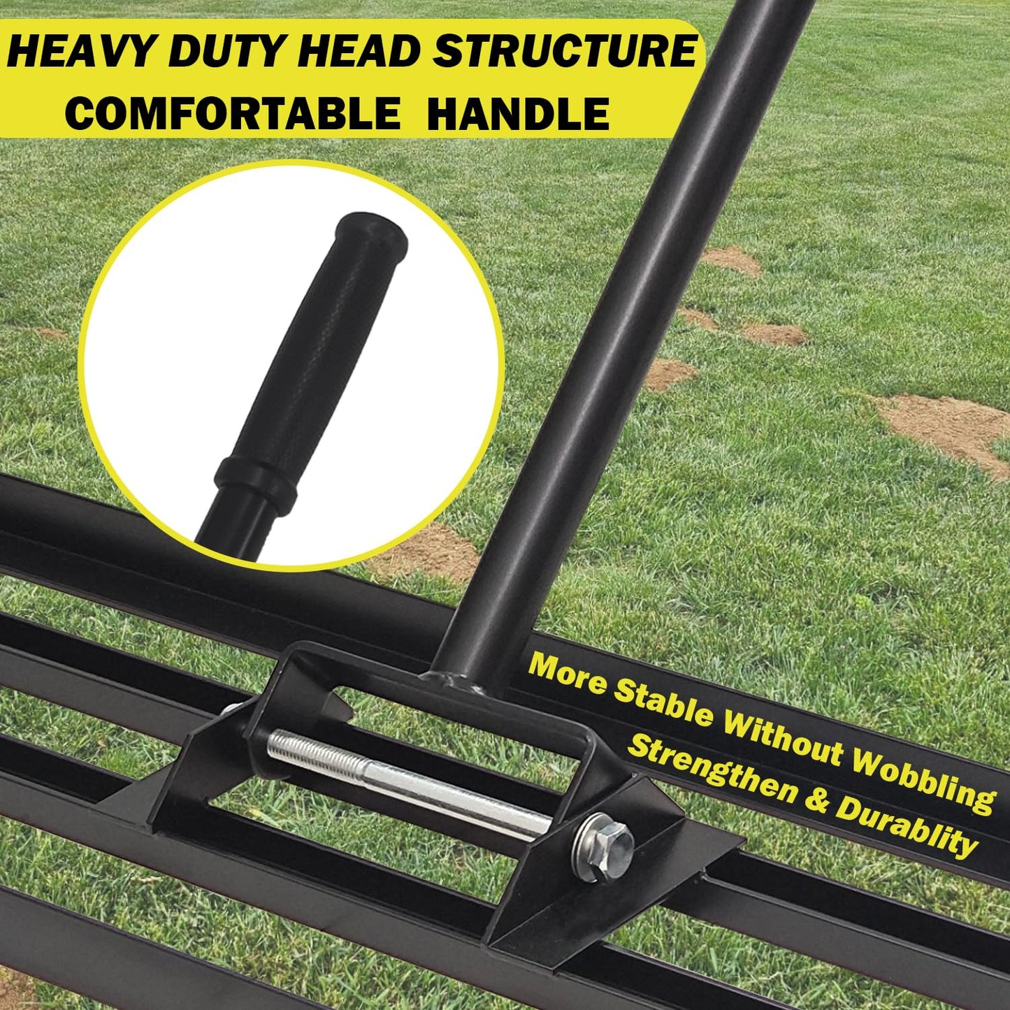Eagwon 48"x10" Lawn Leveling Rake - High Carbon Steel Yard Lawn Leveler Tool with Adjustable Long Handle | Multi-Surface Levelawn Tool for Soil, Grass, Golf Course, Garden & Farm Care