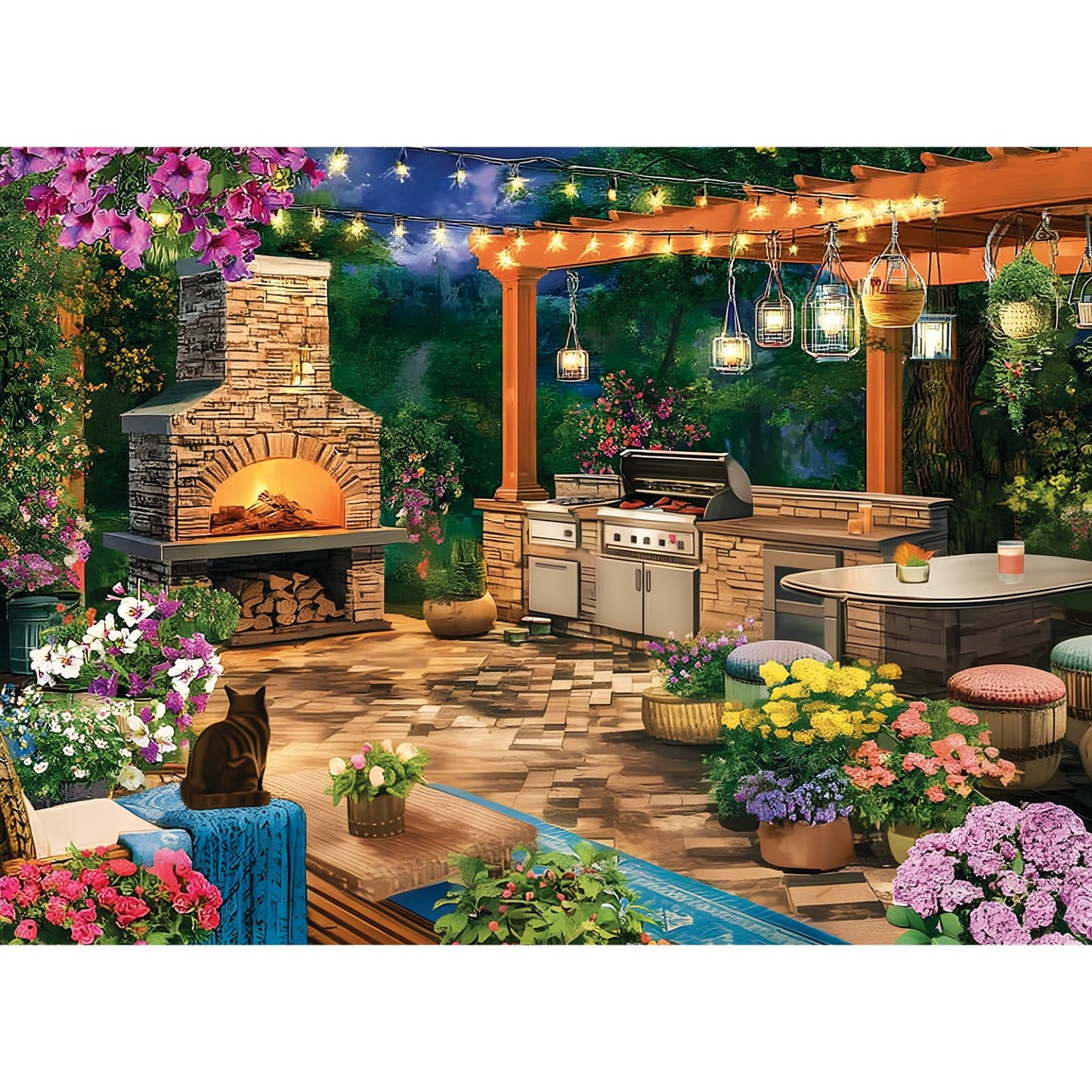 500 Piece Puzzles for Adults, Cozy Flowers Garden Patio with Fireplace Jigsaw Puzzle, Fun and Challenging Puzzle for Family Time, Relaxing Gift for Adults, Seniors, 20.5 x 15 in