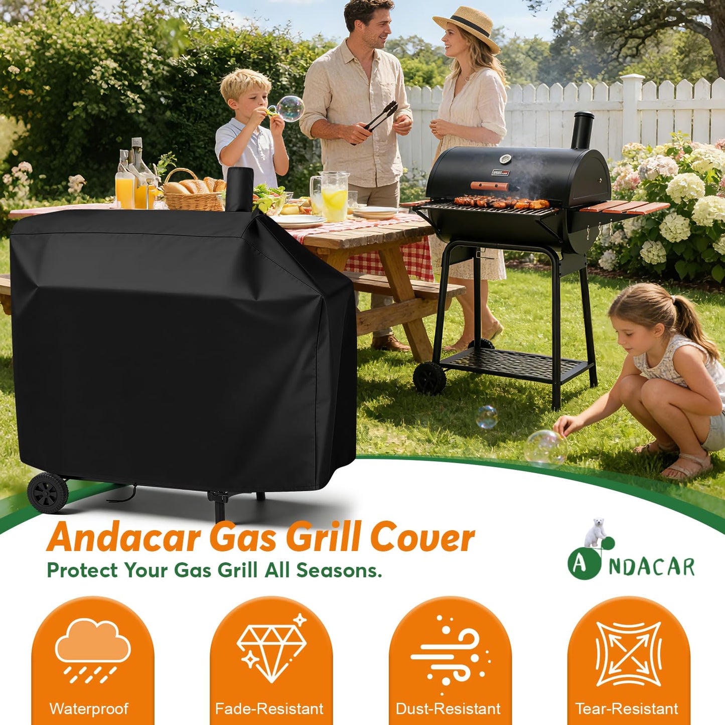 Andacar Charcoal Grill Cover for CC1830V 30 Charcoal Grill, Smoker Grill Cover for Outdoor Grill Waterproof BBQ Grill Cover - 44" L×29" W×45" H, Black