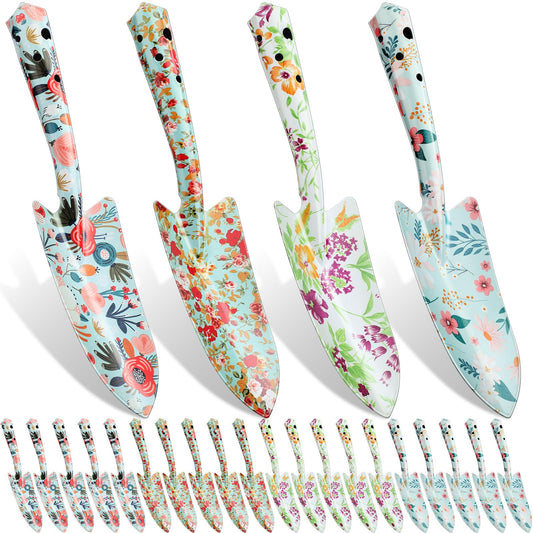 Lanties 24 Pcs Floral Garden Shovels Bulk Gardening Gift for Women Heavy Duty Garden Tools Floral Hand Shovel for Mom Employees Birthday Thank You Gifts (Green Watercolor Flowers)