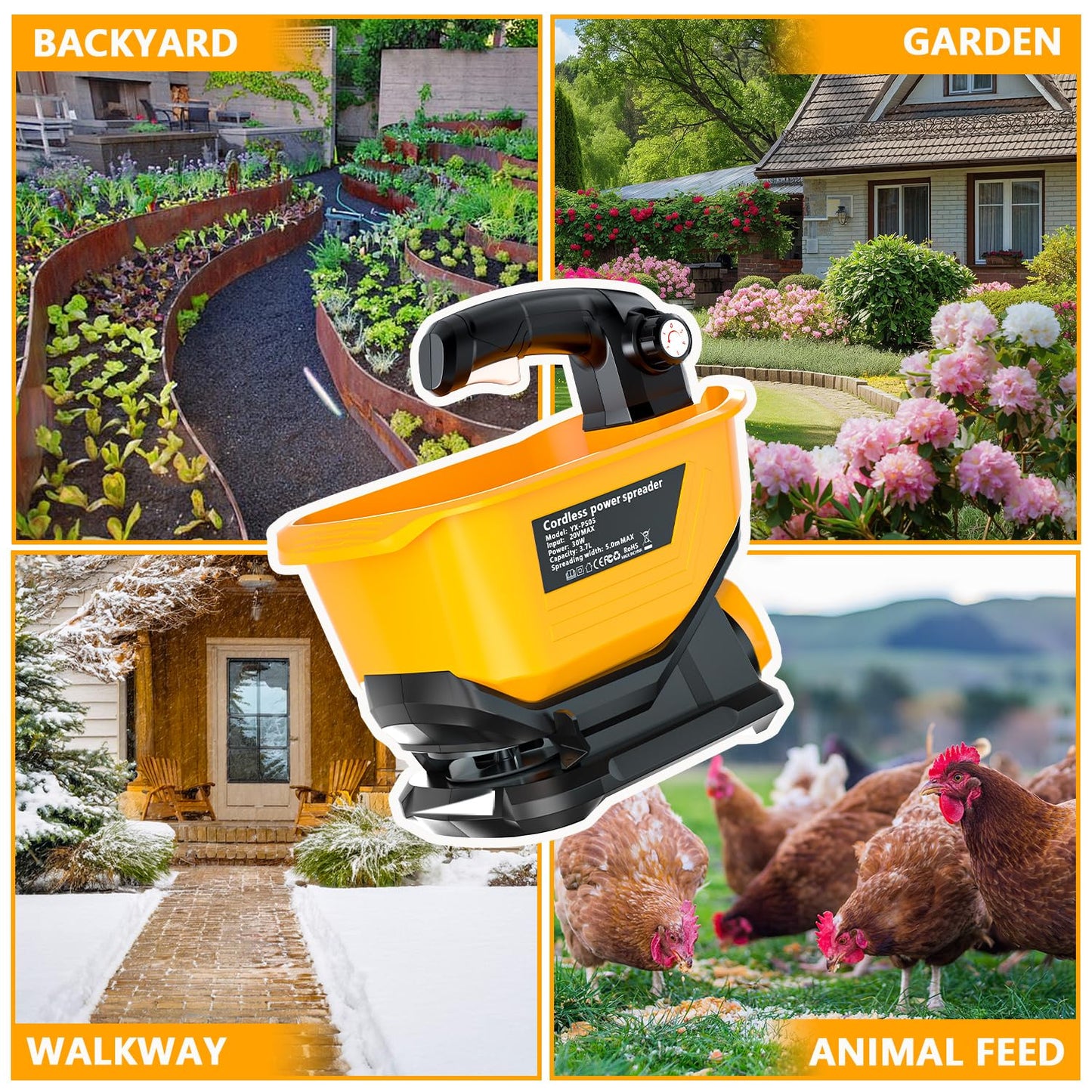 Byutrcfuy Electric Grass Seed Spreader for Dewalt 20V 60V Battery, Handheld Fertilizer Spreader for Lawn, Portable Granule Spreader for Seed, Feed, Weed, and Salt (Tool Only)