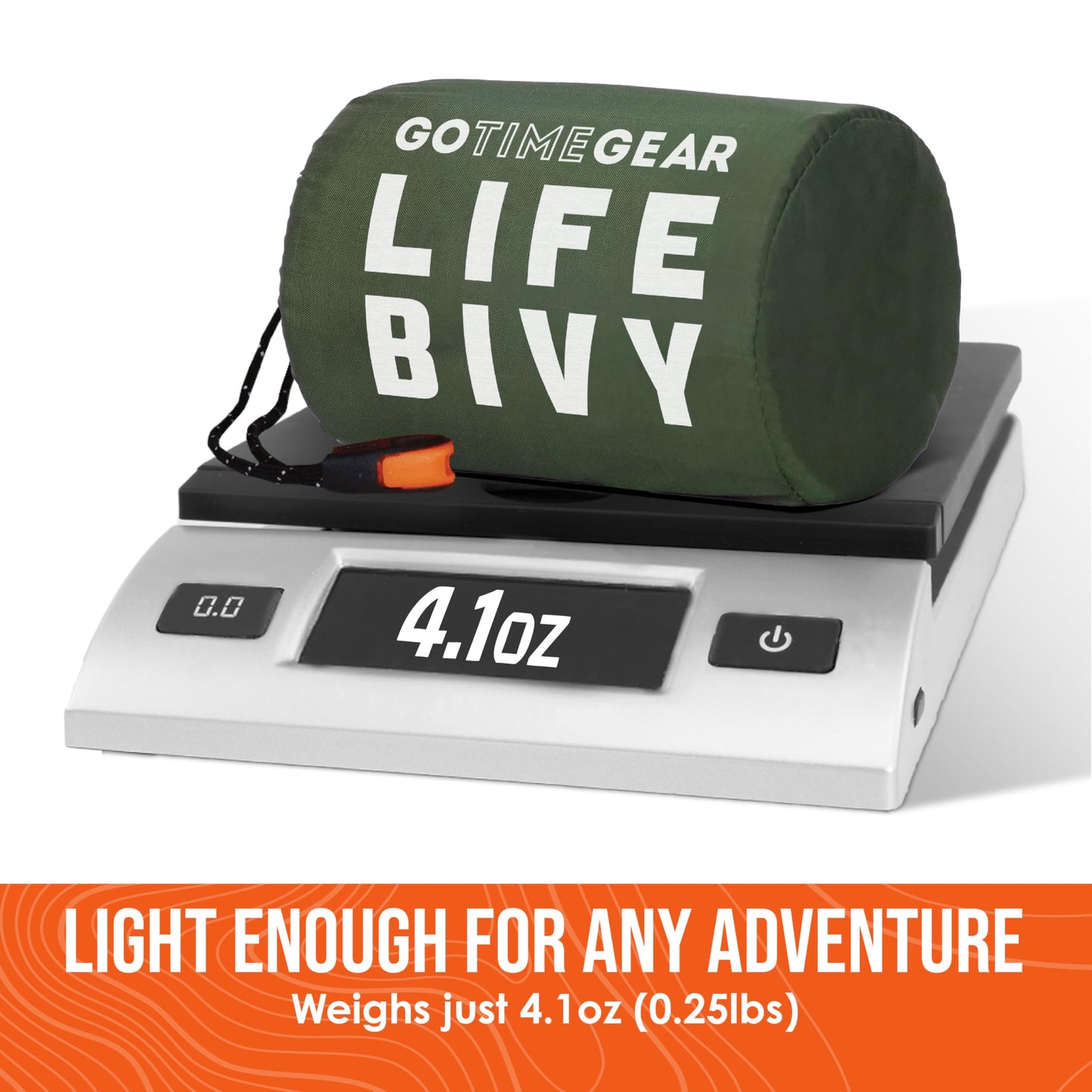 Go Time Gear Lightweight Bivy Sack - Emergency Bivy with 120 dB Whistle & Paracord - Thermal Emergency Blanket for Survival Kit - Compact for Camping & Backpacking Gear - Pack of 1, Orange