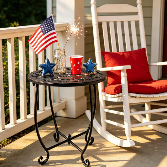 Fashion&cool Outdoor Side Tables, 14 Inch Rust-Resistant Metal Side Table for Outdoor, Round End Table Side Table for Patio Yard Porch Balcony Garden Bedside, Plant Stand (Black)