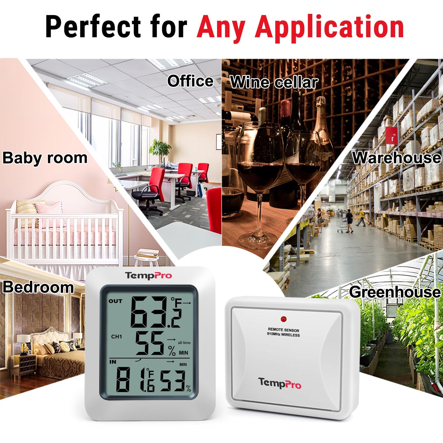 TempPro TP60 Digital Hygrometer Outdoor Thermometer Wireless Temperature and Humidity Gauge Monitor Room Thermometer with 500ft/150m Range Humidity Meter Temperature Indicators (Previously ThermoPro)