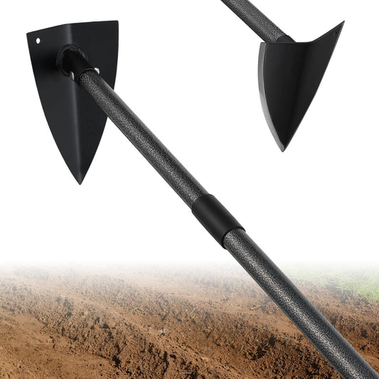 EUIJOIP Extra-Sharp Triangular Hoe - Heavy Duty Gardening & Construction Tool with 15"-60" Adjustable Stainless Steel Pole, Detachable Design for Digging, Weeding, Trenching