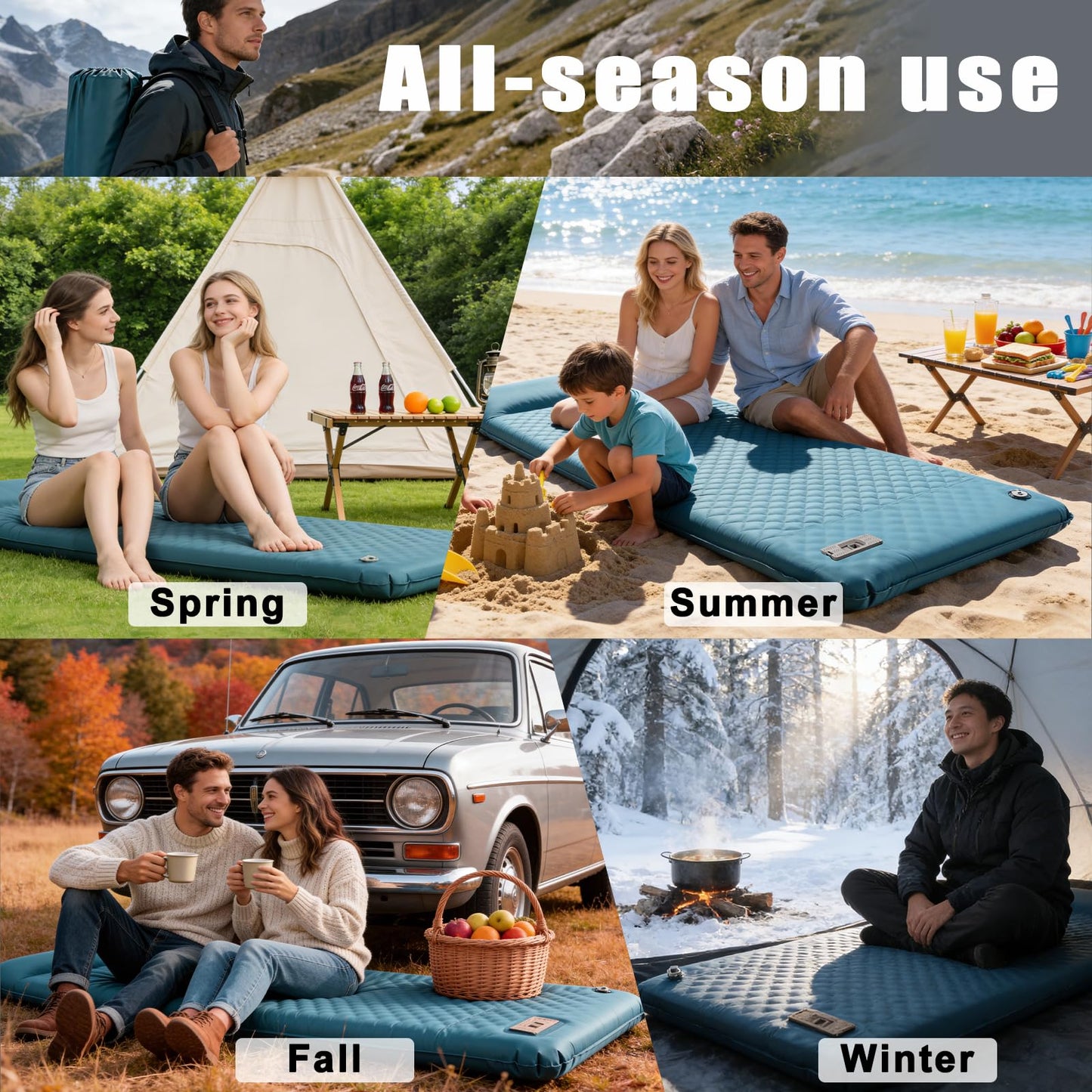 Self Inflating Sleeping Pad for Camping with Electric Pump, 3.15" Ultra-Thick Memory Foam Mattress with Built-in Pillow, 4-Season Portable Camping Mattress,Must-Have Gear for Travel,Tent & Car Camping