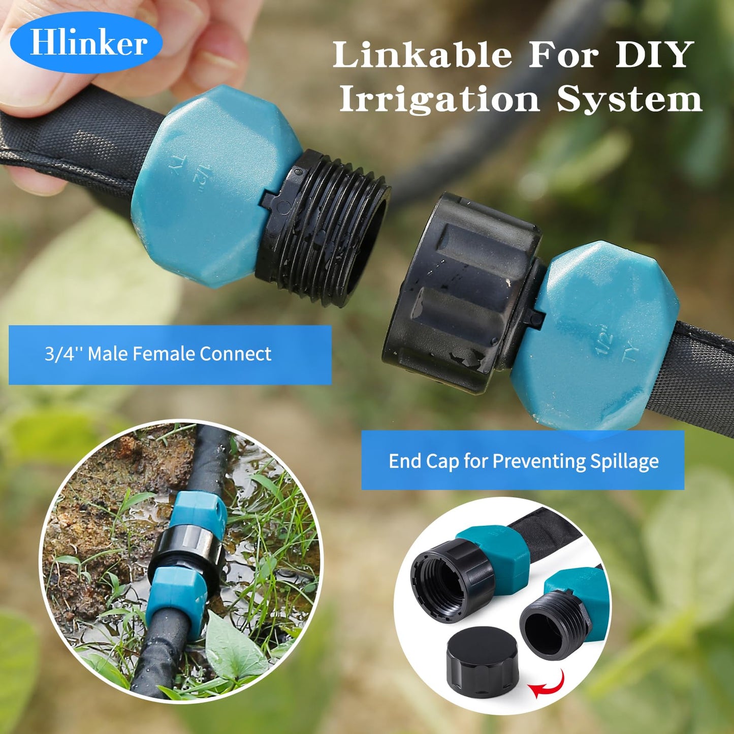 Hlinker Flat Soaker Hose 100 FT for Garden Beds, 50Ft 2Packs 1/2" Linkable Consistent Drip Irrigation Hose Save 80% Water, Leakproof Heavy Duty Double Layer Sprinkler Hose