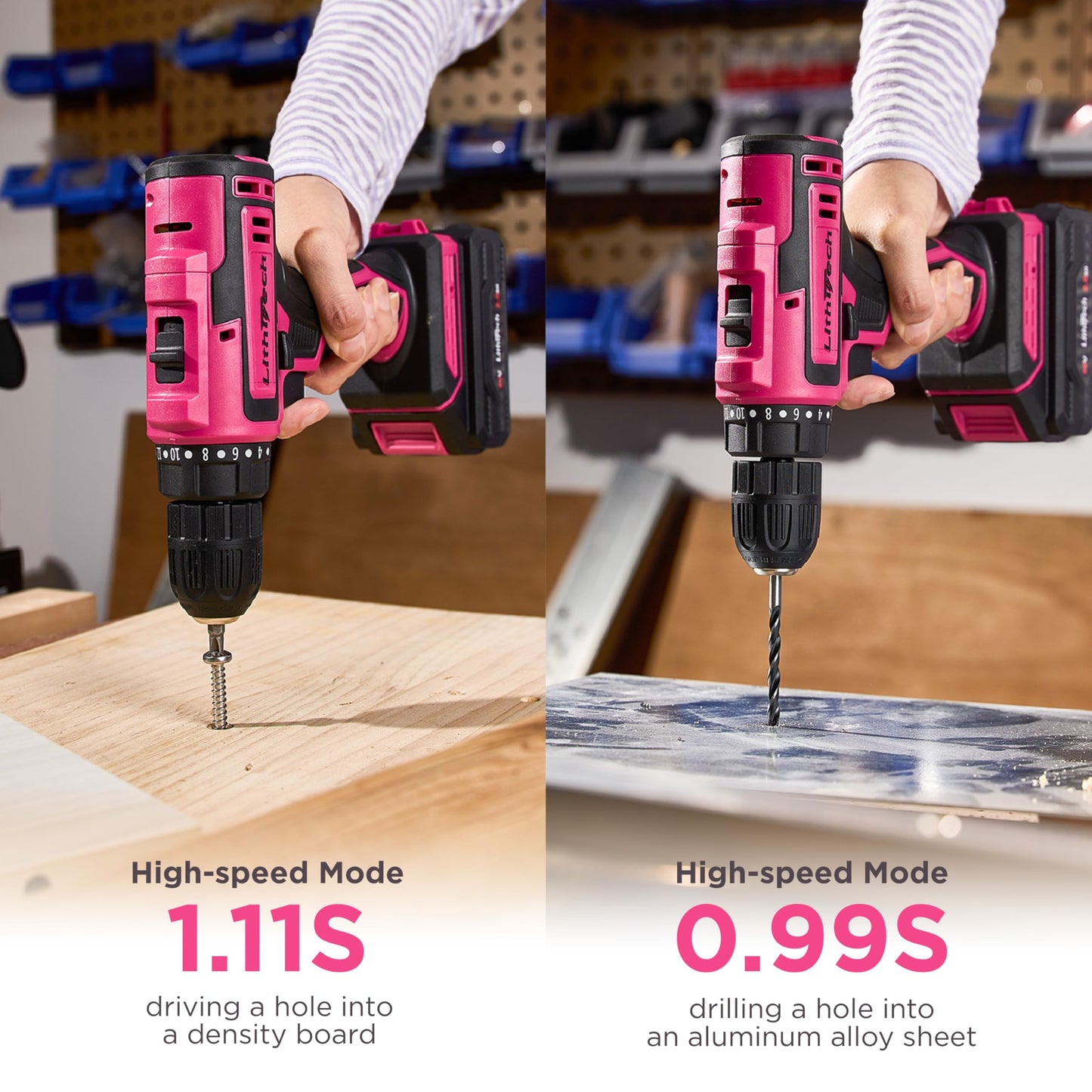 Lithitech 20V Pink Cordless Drill Set for Women - with 2.0Ah Battery & Charger, 3/8" Keyless Chuck,Lightweight Electric Power Drill Tool,2-Speed + 354 In-Lb Torque(Pink)