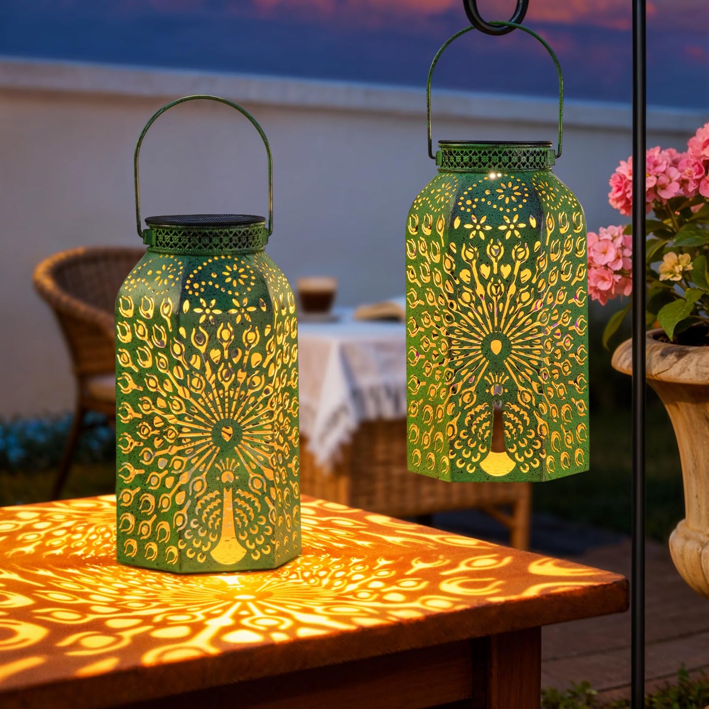 Homeimpro Solar Outdoor Lanterns Waterproof Peacock Gardening Gifts for Mom, Big Solar Garden Yard Art, Outside, Patio, Birthday Mothers' Day Gifts Grandma Wife (2Pack, Antique Green)