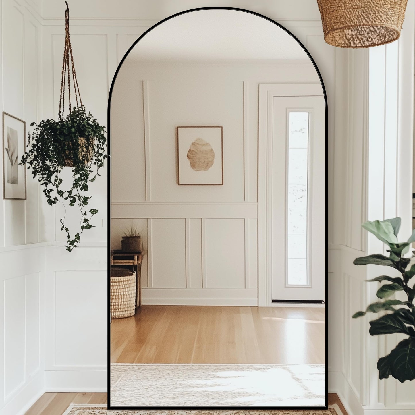 Antok Full Length Mirror, 44"x82" Oversized Floor Mirror with Stand for Bedroom, Living Room Cloakroom, Black, Arch Style