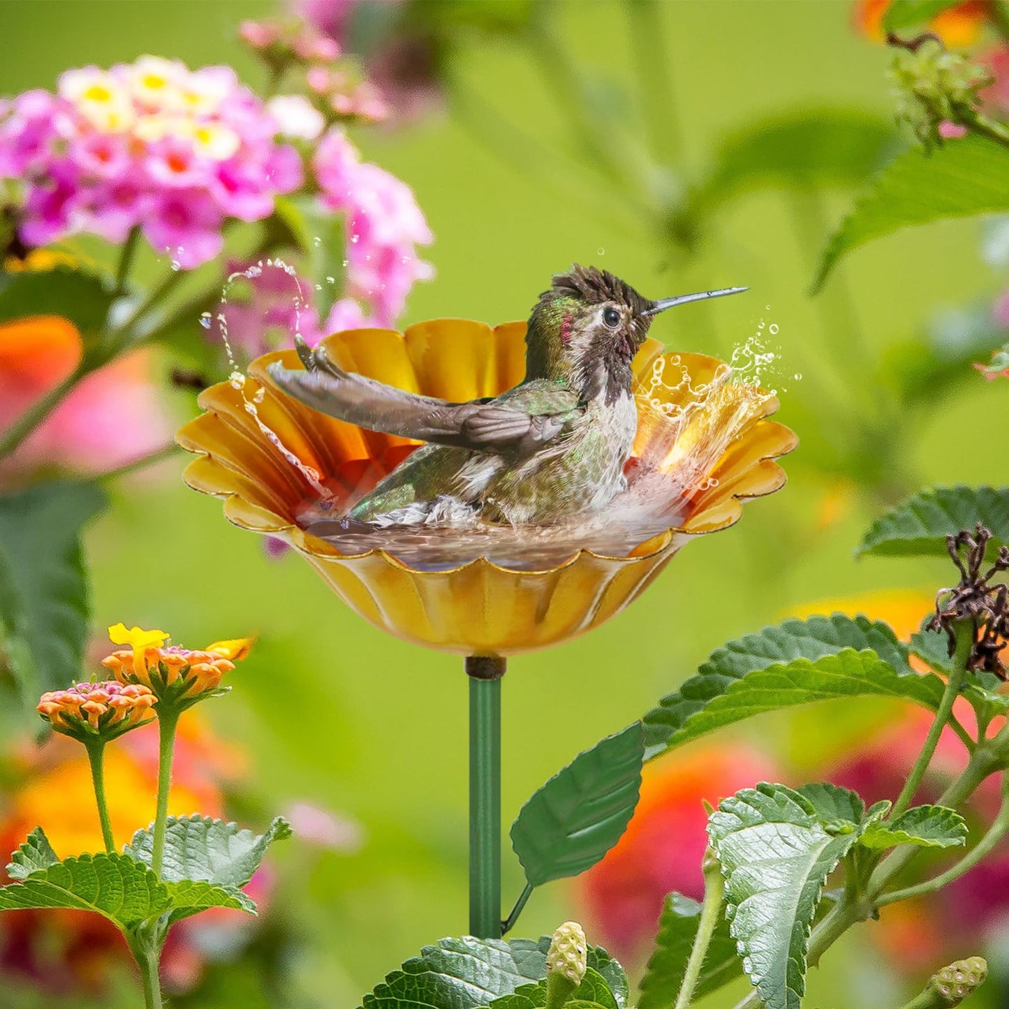 Retyion Large Bee Watering Station, 4 Pack Small Bird Bath for Outside, Metal Butterfly Feeders Bowl with 5.32'' Flower Design Bee Bath for Garden Decor (Classic-Flower 4-Pack)