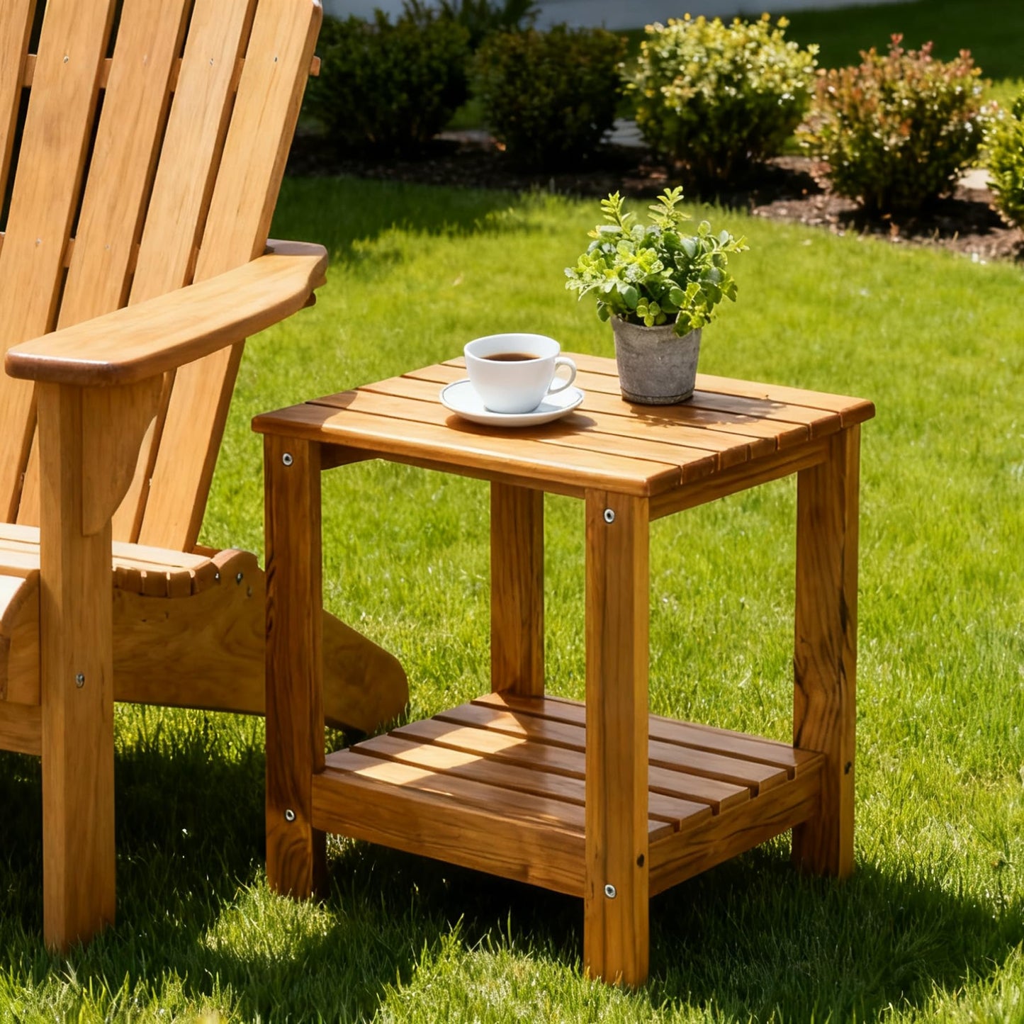 Utoplike Teak Side Table Outdoor, Patio End Table Double Layer, Wooden Coffee Accent Tables for Backyard, Garden, Bed, Living Room, Couch, Two-Tier