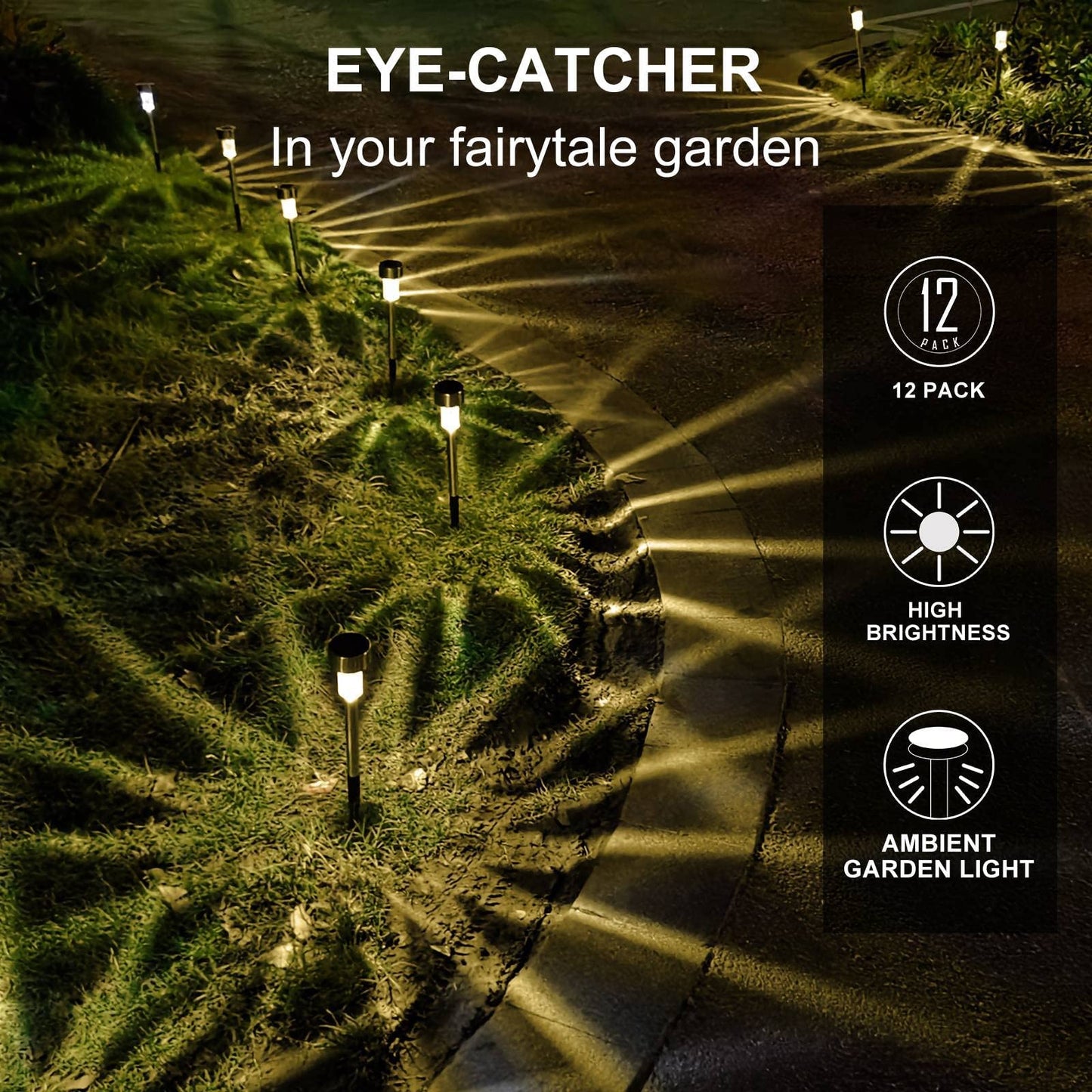 Dream Master Solar Lights Outdoor Waterproof, Stainless Steel LED Landscape Lighting, Solar Garden Lights, Outdoor Christmas Decorations for Yard, Pathway, Walkway, Patio, Lawn - 12Pack(Warm White)