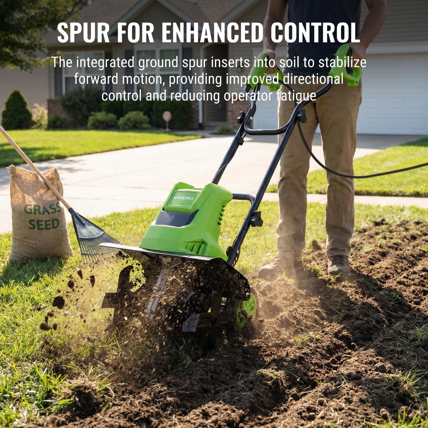 WORKPRO 12.5 Amp Electric Garden Tiller & Cultivator, 16" Tilling Width & 8.7" Depth, 6 Steel Tines, 4-Position Adjustable Wheels, Safety Switch, Corded Rototiller for Garden, Lawn & Flower Beds