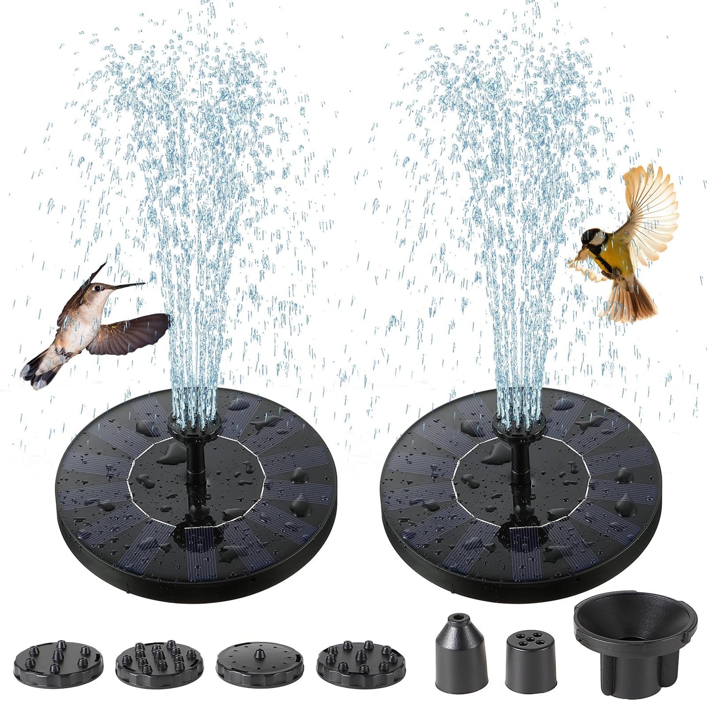 Saillong 2 Pack Solar Bird Bath Fountain Pump, 2.5W Outdoor Solar Powered Bird Bath Water Fountains with 6 Nozzles, Outdoor Floating Fountain Pump for Bird Bath Garden, Ponds, Pool, Fish Tank