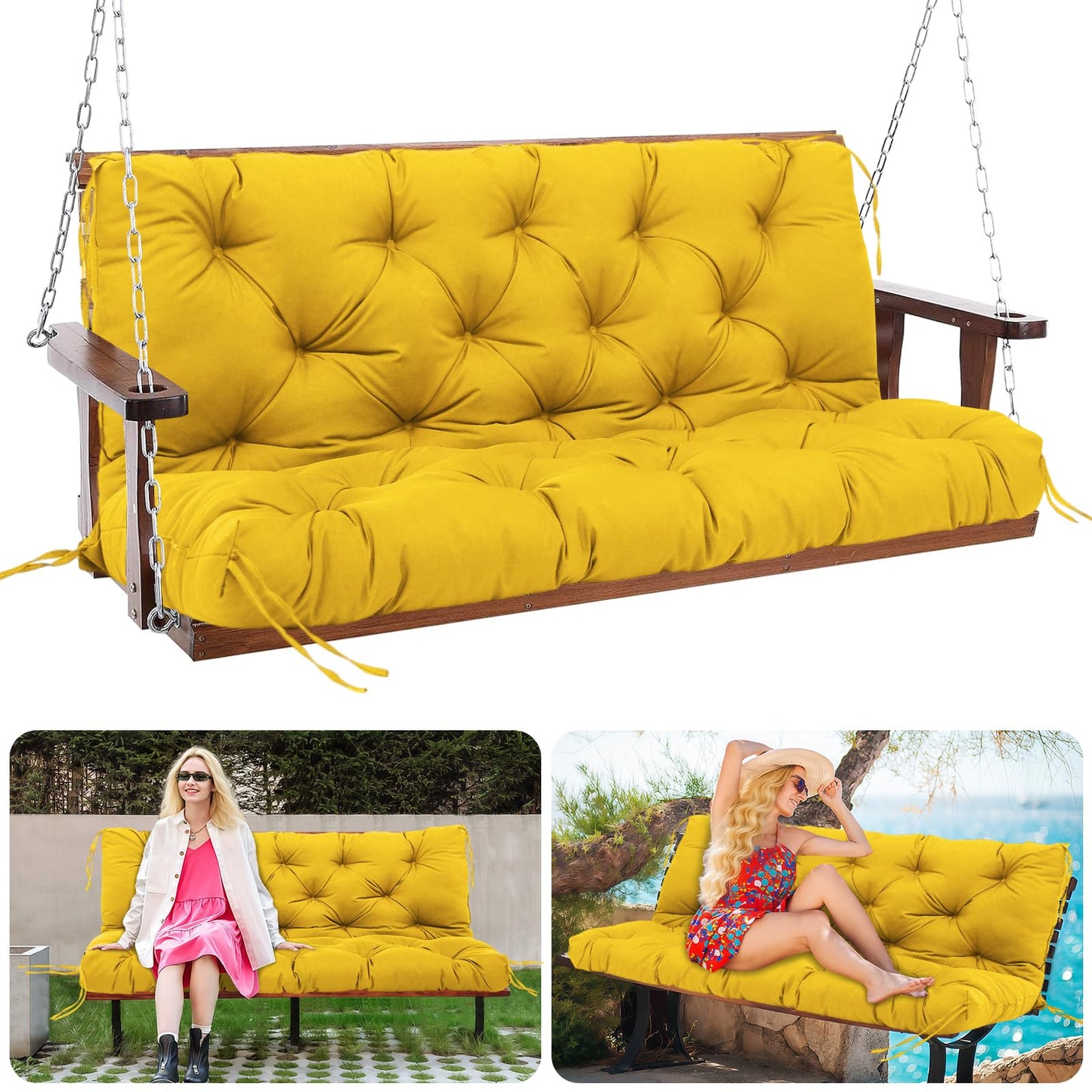 Mokoey Porch Swing Cushions 60 inch Bench Cushion Waterproof Outdoor Swing Cushions 3 Seater Thick 5in Replacement Swing Cushions for Outdoor Furniture Patio (Yellow-60x40 inch)