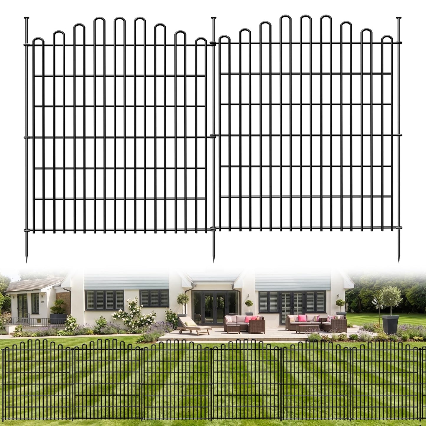 10 Panels No Dig Decorative Garden Fence, 33in H x 23.6ft L Animal Barrier Fencing, Rustproof Dog Fence Outdoor for Yard, Metal Wire Panel Border, Classic Arched-Top Panels for Patio, Flower Bed