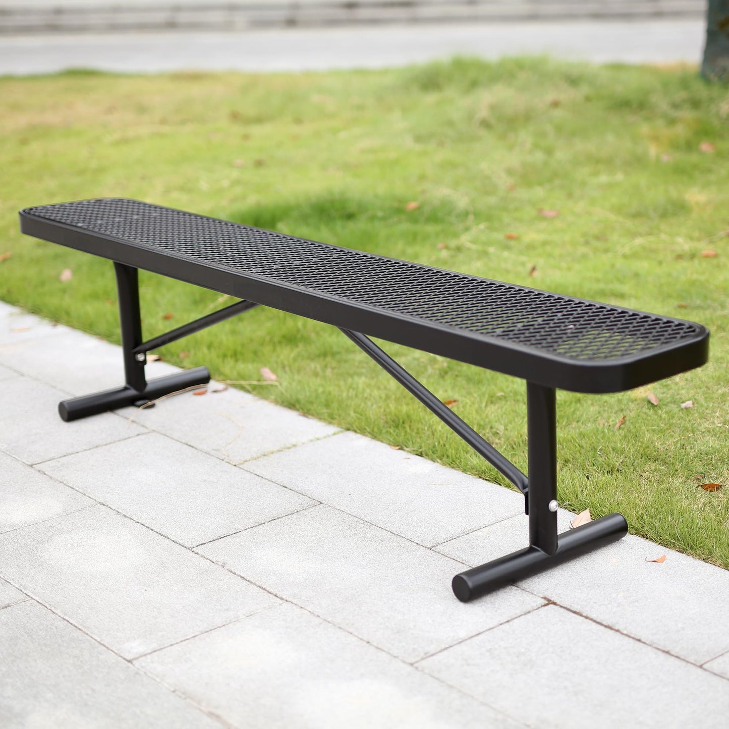 Congfutt 6FT Metal Park Bench for Outside, All-Weather Thermoplastic Coating Outdoor Bench with Anchor, Commercial Heavy Duty Benches for Shopping Malls, Stores, Parks, Patios, Decks, Black