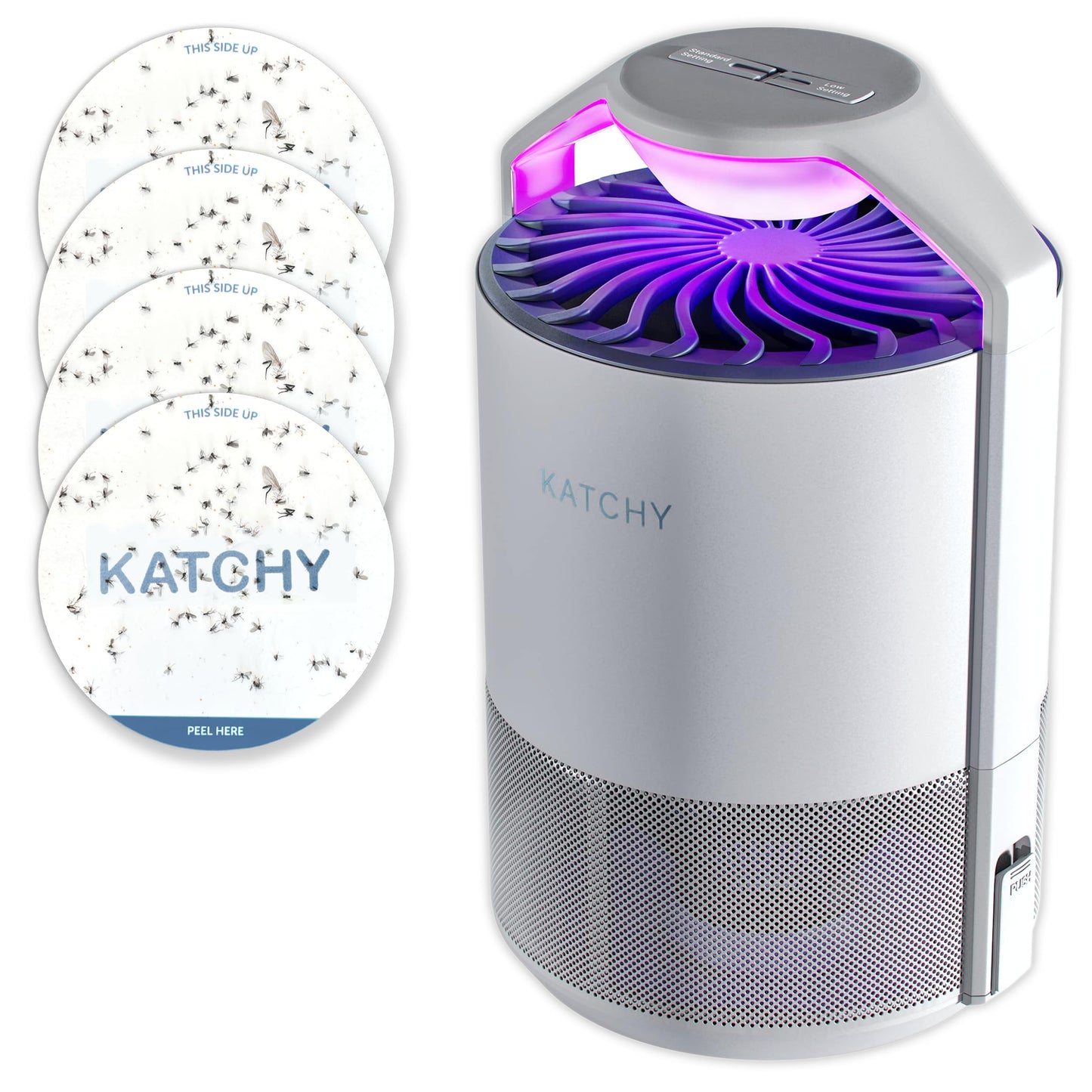 Katchy Indoor Fly Trap– Catcher & Killer for Mosquito, Fruit Fly, Gnat & Small Moth – Non-Zapper Trap with Fan Suction & Blue UV Light – Ideal for Indoor Spaces, Kitchen & Plants (Original, White)